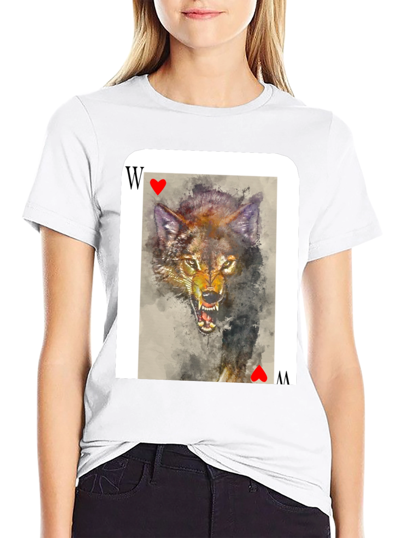 Black Wolf Card T-Shirt - Unique Animal Graphic Tee view 9