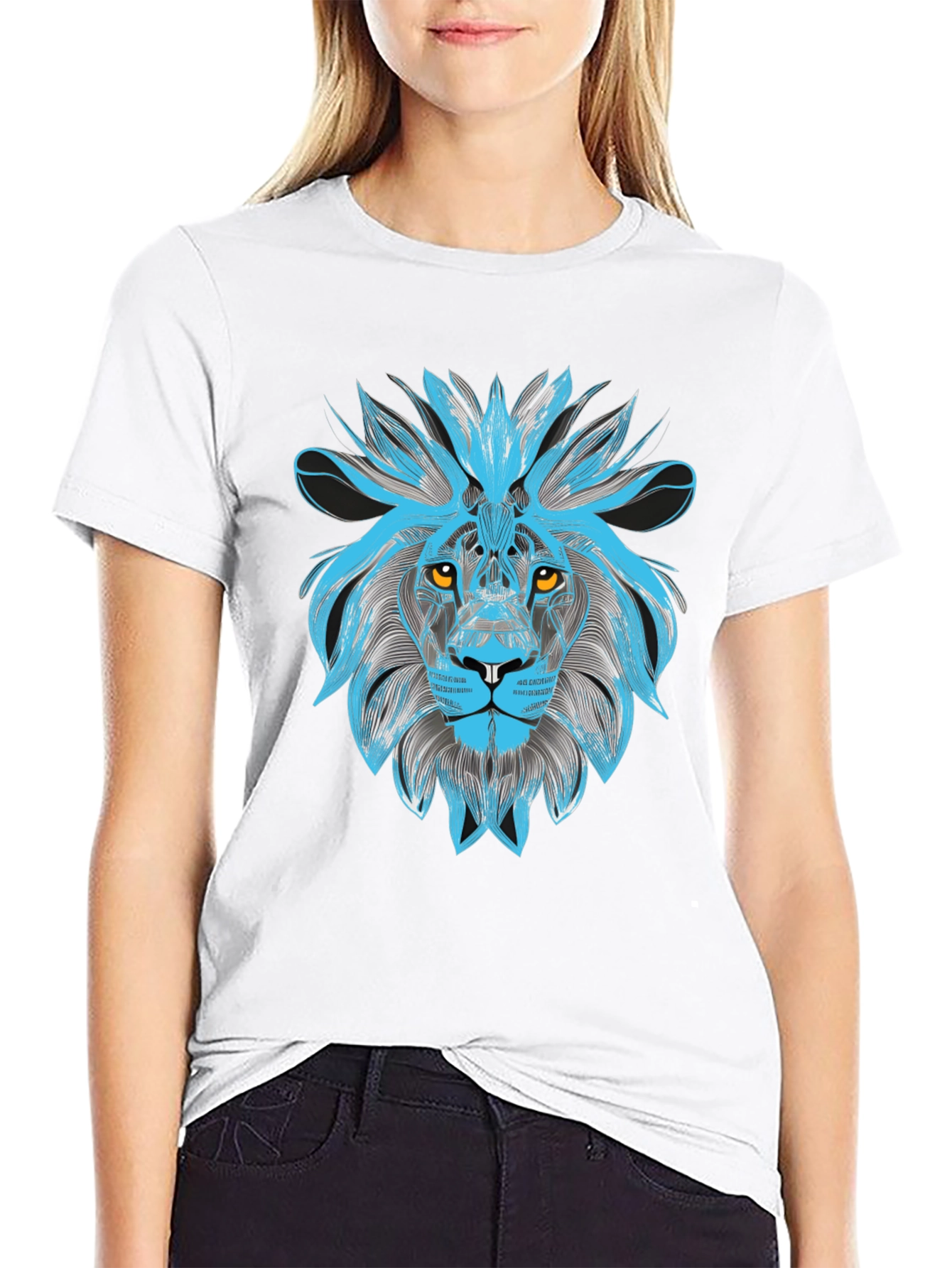 Black Lion Graphic Print Crew Neck T-Shirt view 9
