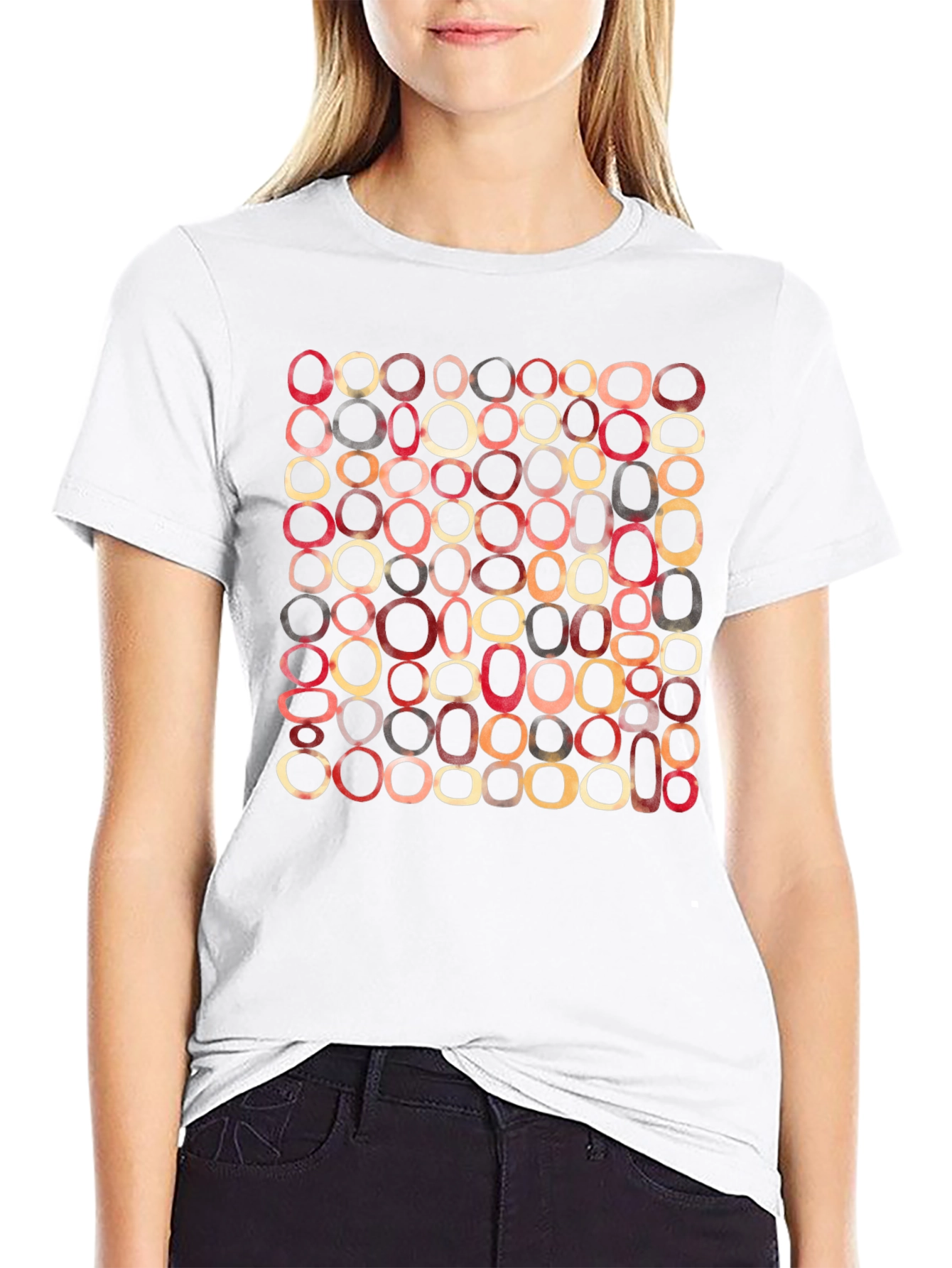 Black Retro Oval Pattern T-Shirt - Modern Abstract Graphic Tee view 9