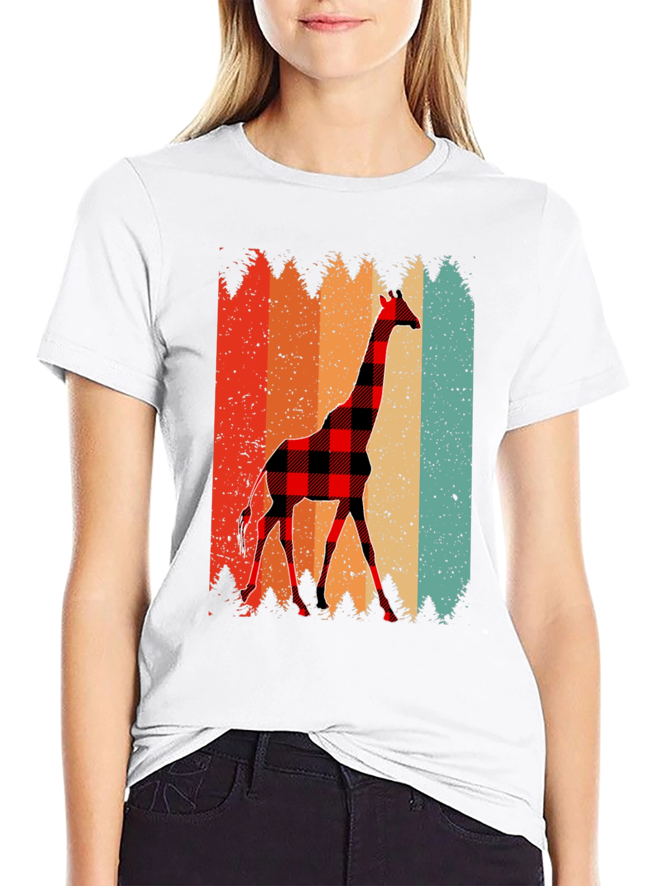 Black Buffalo Plaid Giraffe Men's T-Shirt view 9