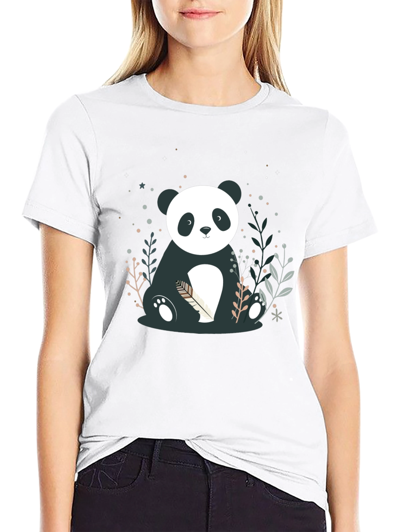 Black Cute Panda Graphic Print Black T-Shirt view 9