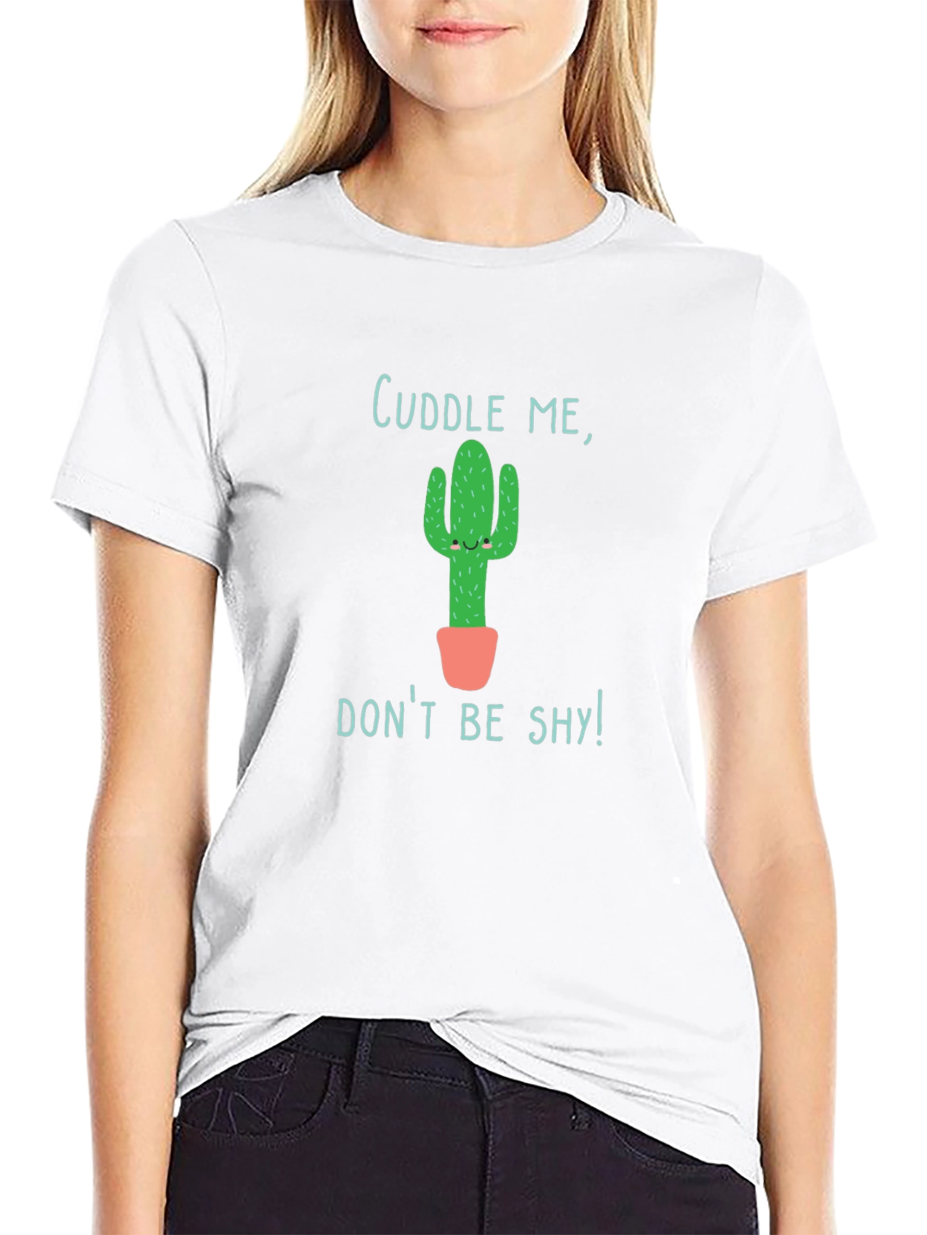 Black Cuddle Me Cactus Graphic Tee - Soft Cotton Blend view 9