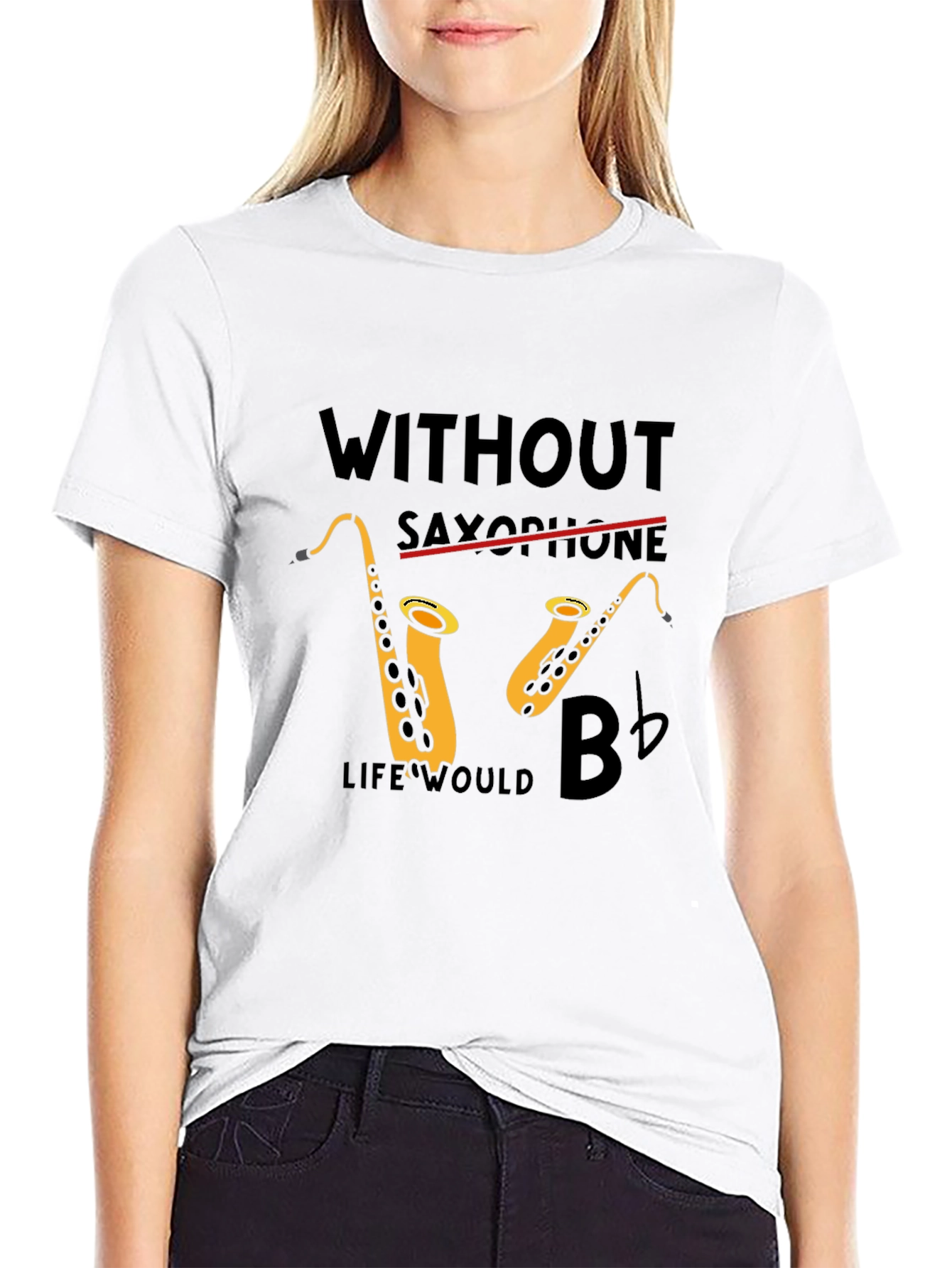 Black Saxophone Lover Tee: Without Saxophone Life Would B Flat! view 9