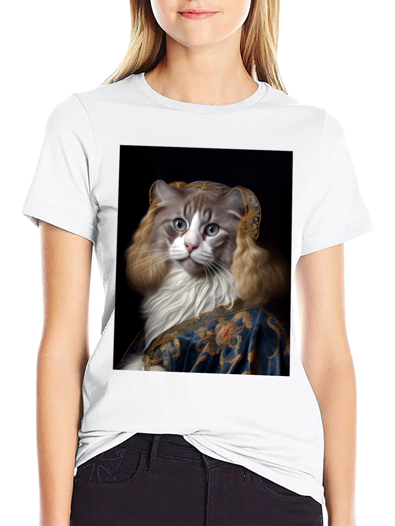 Black Renaissance Cat Portrait Graphic Tee view 9