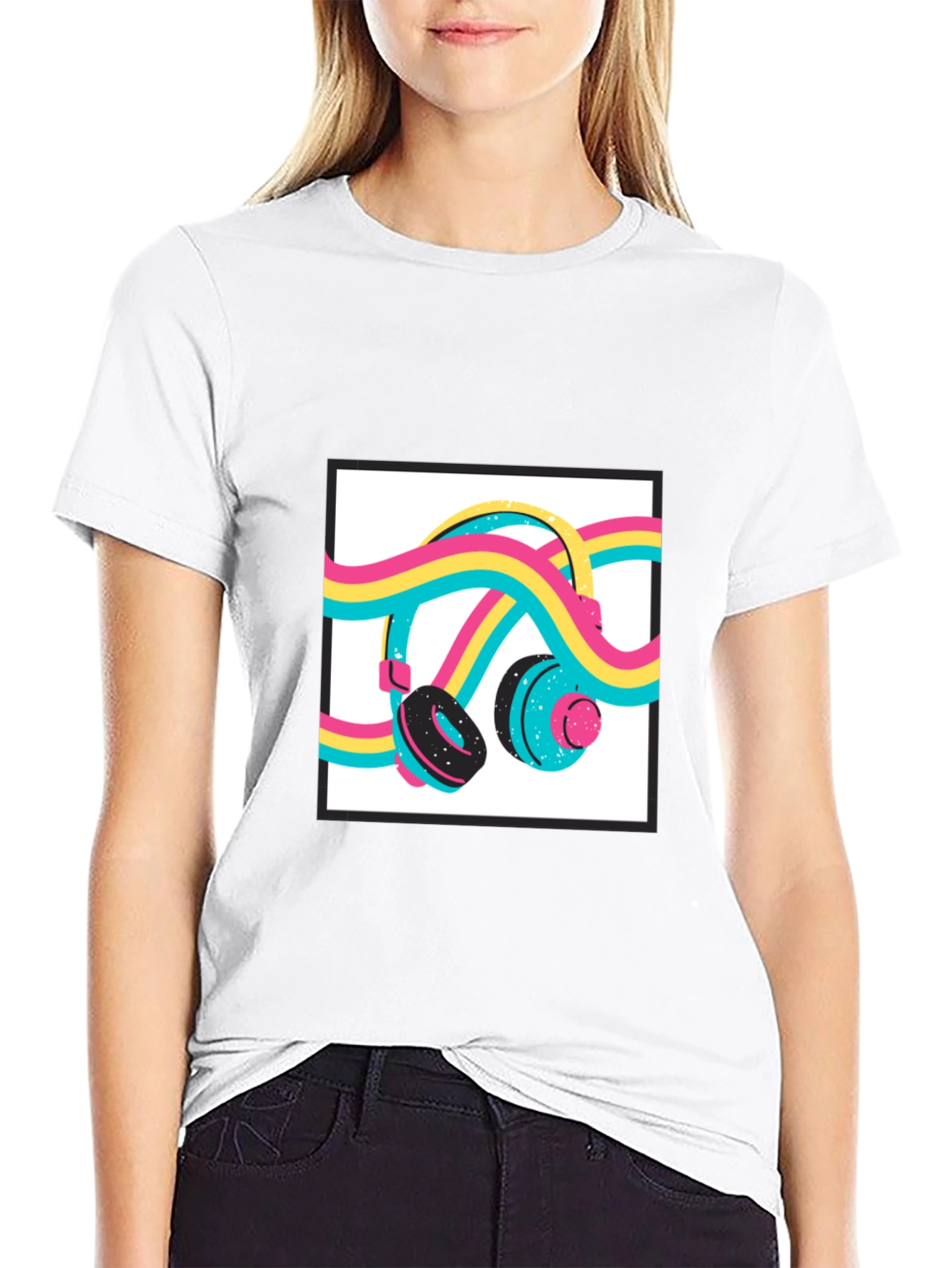 Black Retro Headphones Graphic Tee - Black Cotton Blend Shirt view 9