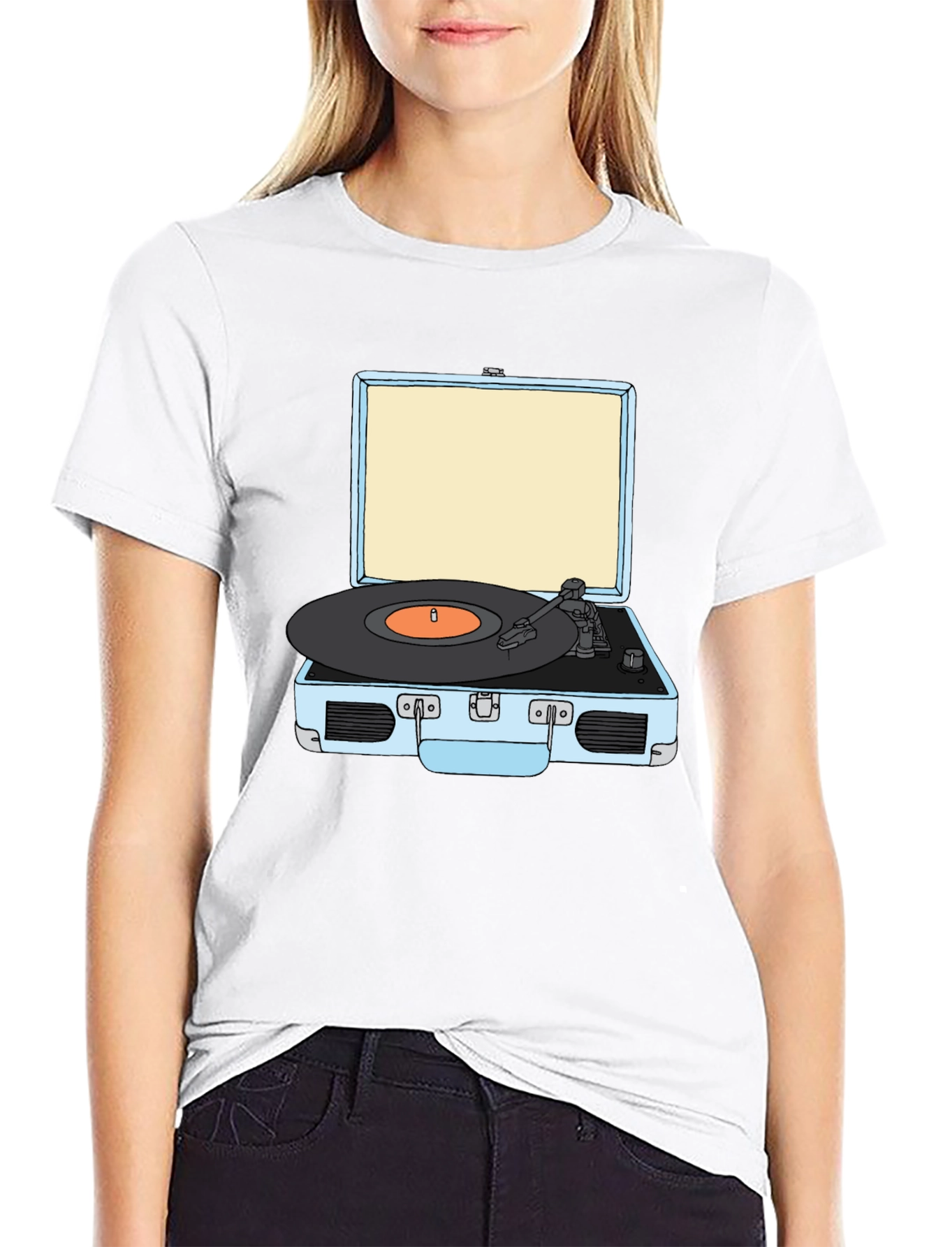 Black Retro Turntable Graphic Tee - Black Cotton T-Shirt view 9