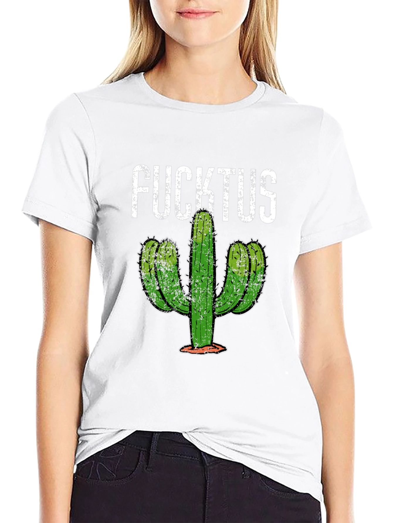 Black Funny Fucktus Cactus Graphic T-Shirt - Black view 9