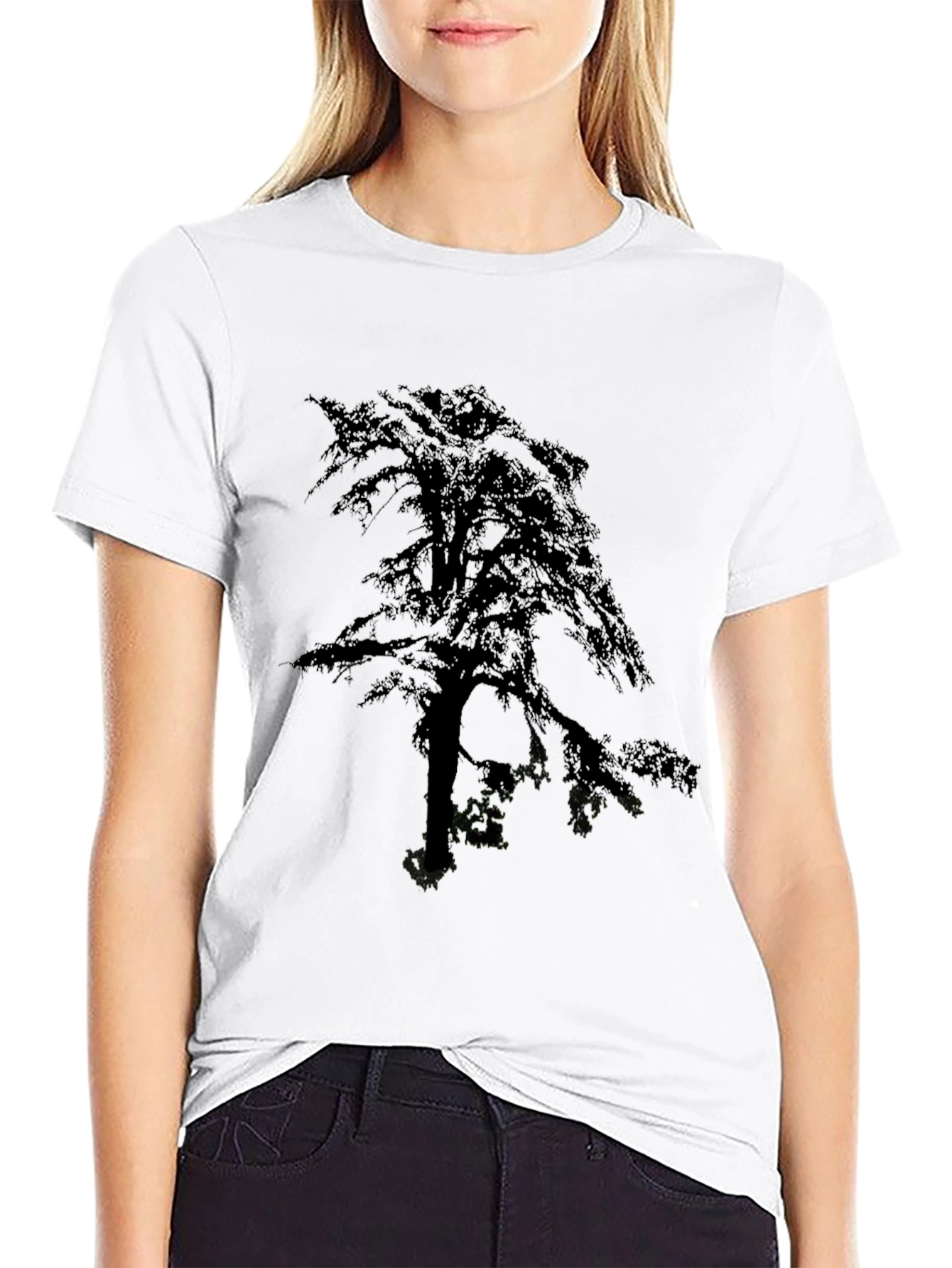 Black Silhouette Tree Graphic Tee - Men's Black Cotton T-Shirt view 9