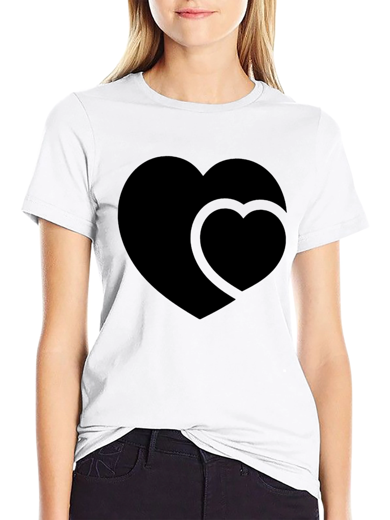 Black Men's Black Double Heart Graphic T-Shirt view 9