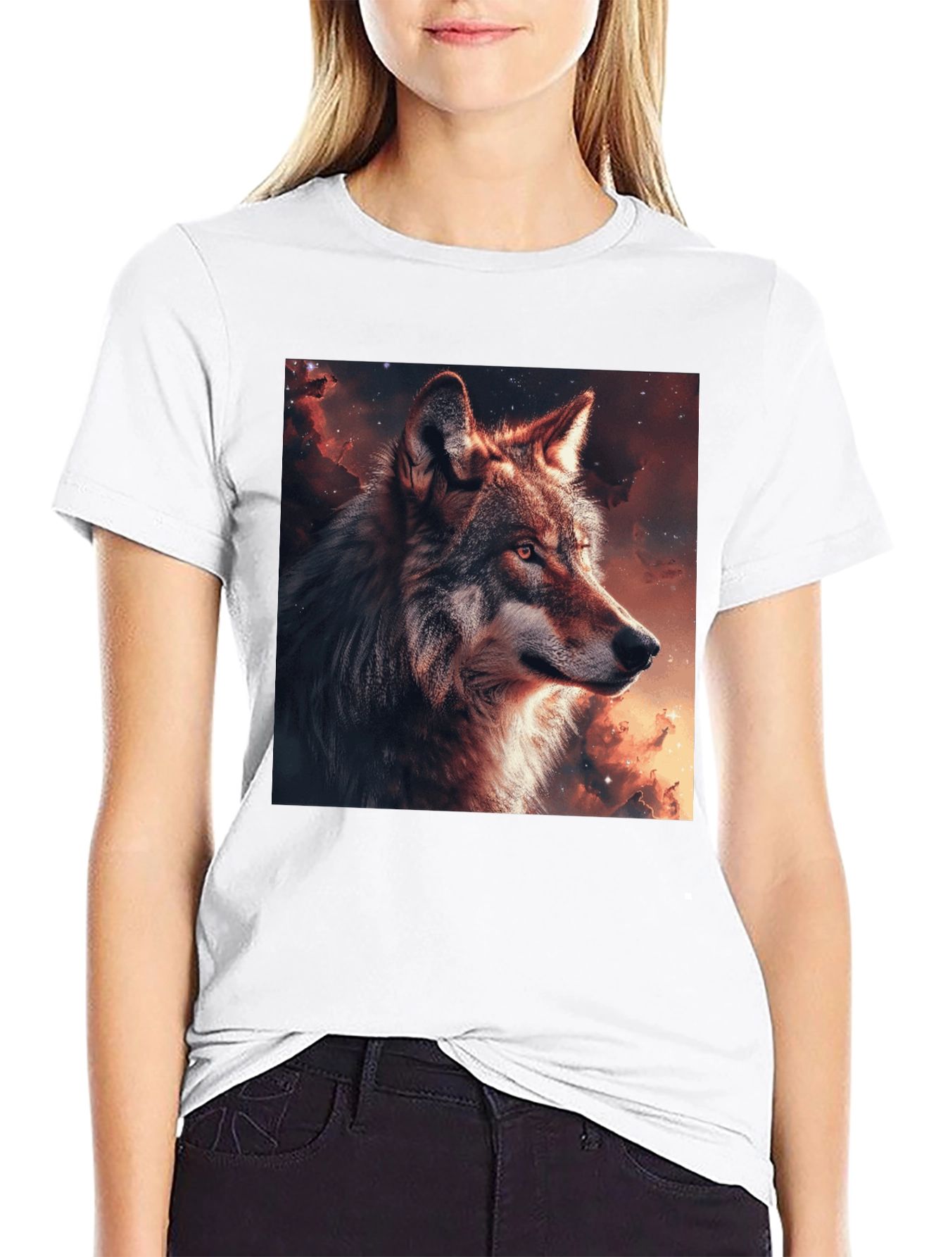 Black Wolf Galaxy Graphic T-Shirt - Men's Black Tee view 9