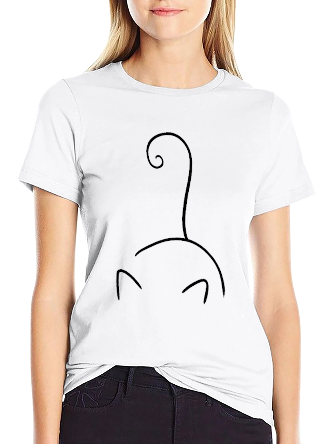 Black Minimalist Cat Silhouette Black T-Shirt view 9