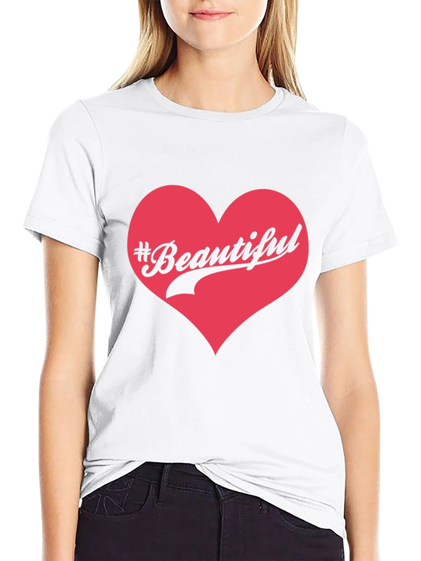 Black #Beautiful Heart Graphic Print Black T-Shirt view 9