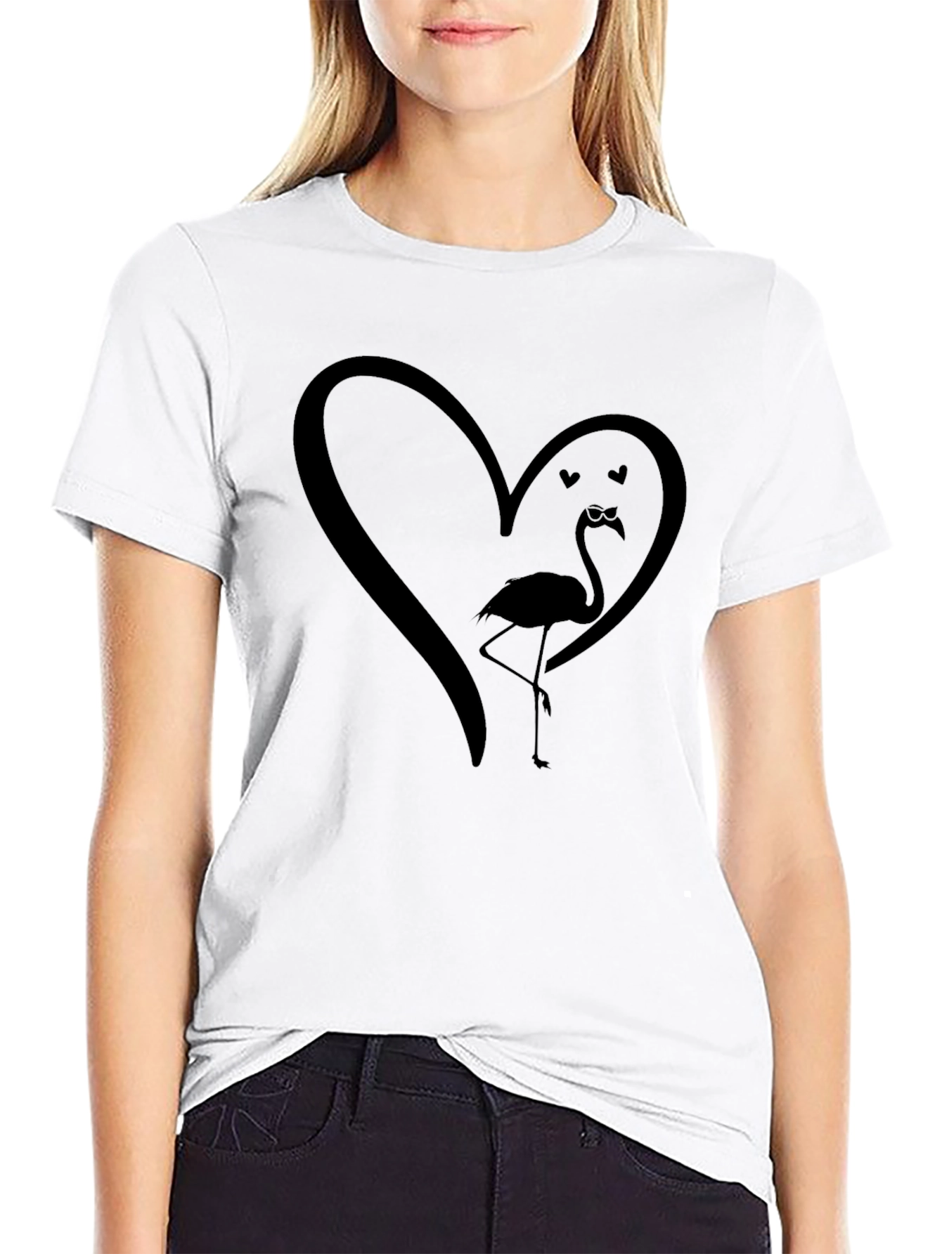 Black Flamingo Heart Graphic Tee - Unique Design view 9