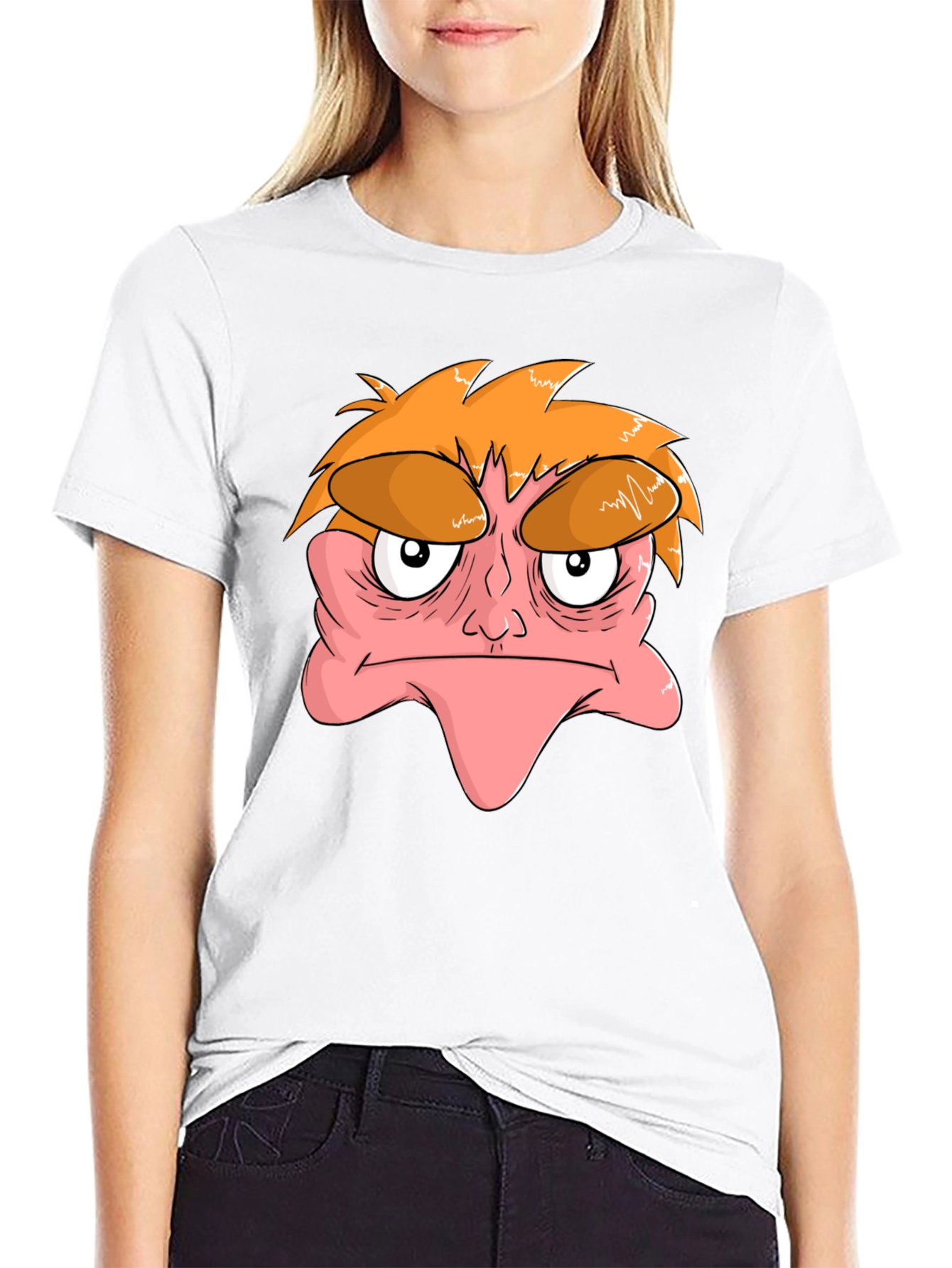 Black Grumpy Cartoon Face Black T-Shirt view 9