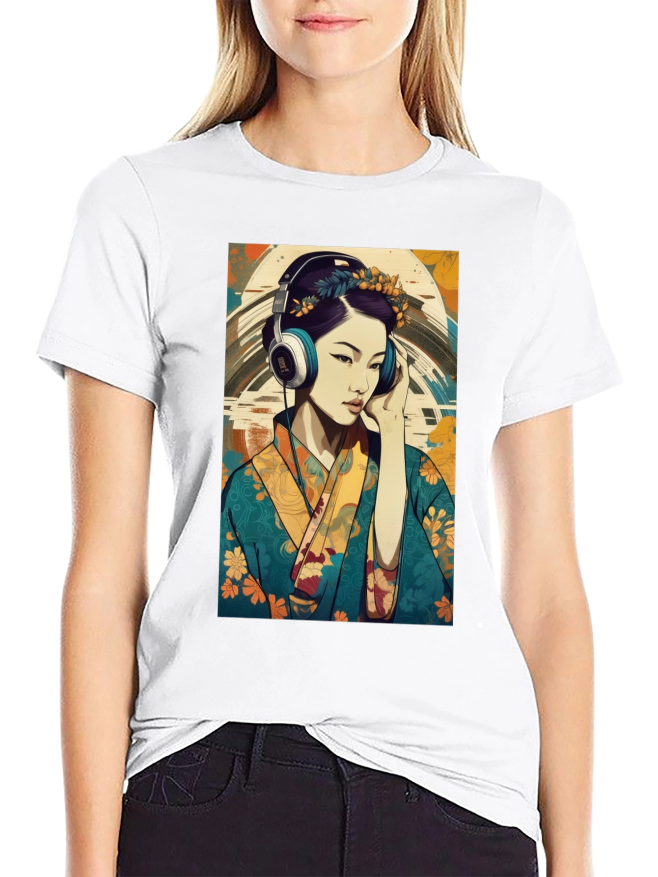Black Geisha Headphones Graphic Tee - Stylish & Unique view 9