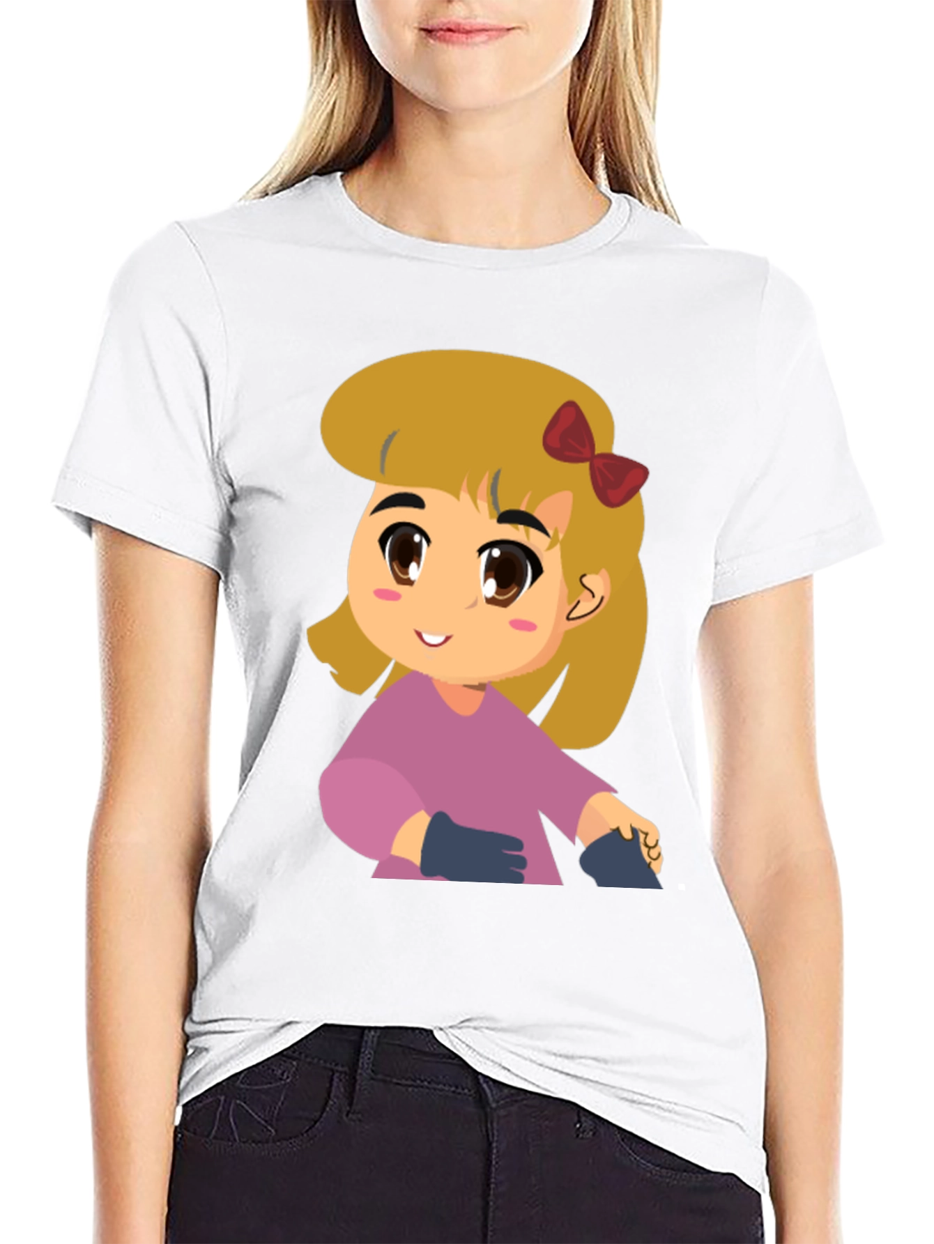 Black Cute Girl Cartoon Black T-Shirt view 9