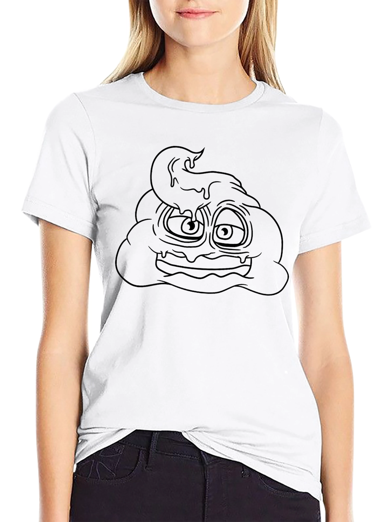 Black Funny Poop Emoji Graphic Print Black T-Shirt view 9