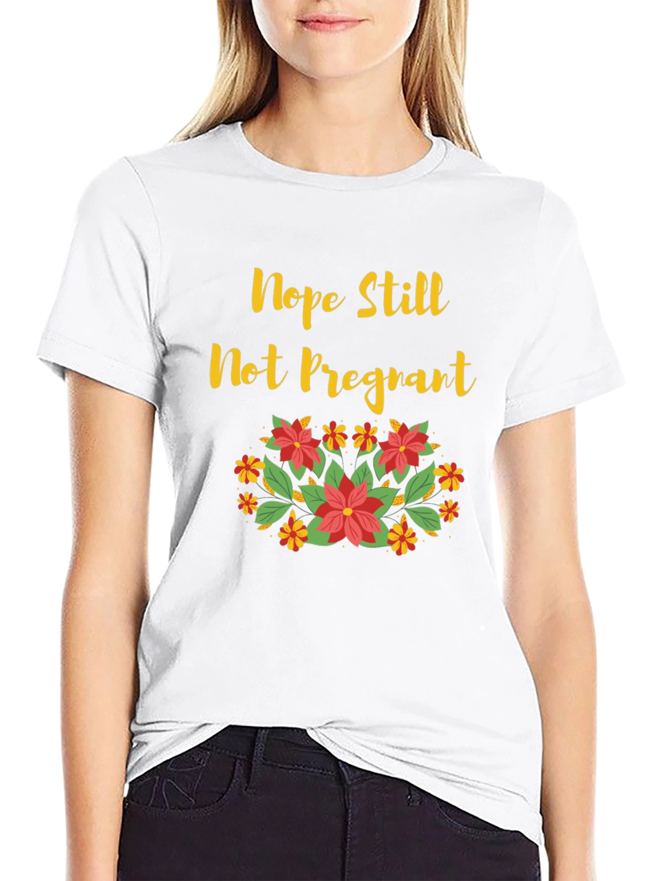 Black Nope Still Not Pregnant Floral T-Shirt view 9