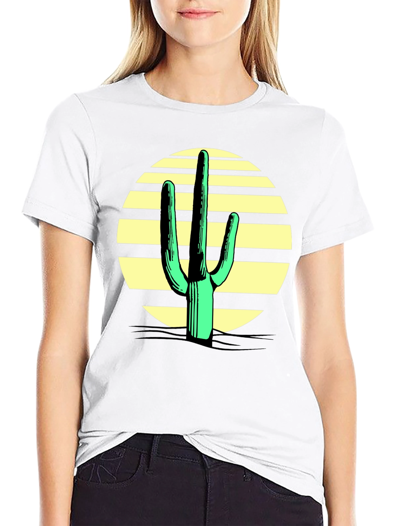 Black Cactus Sunset Graphic Tee - Black Cotton Blend view 9
