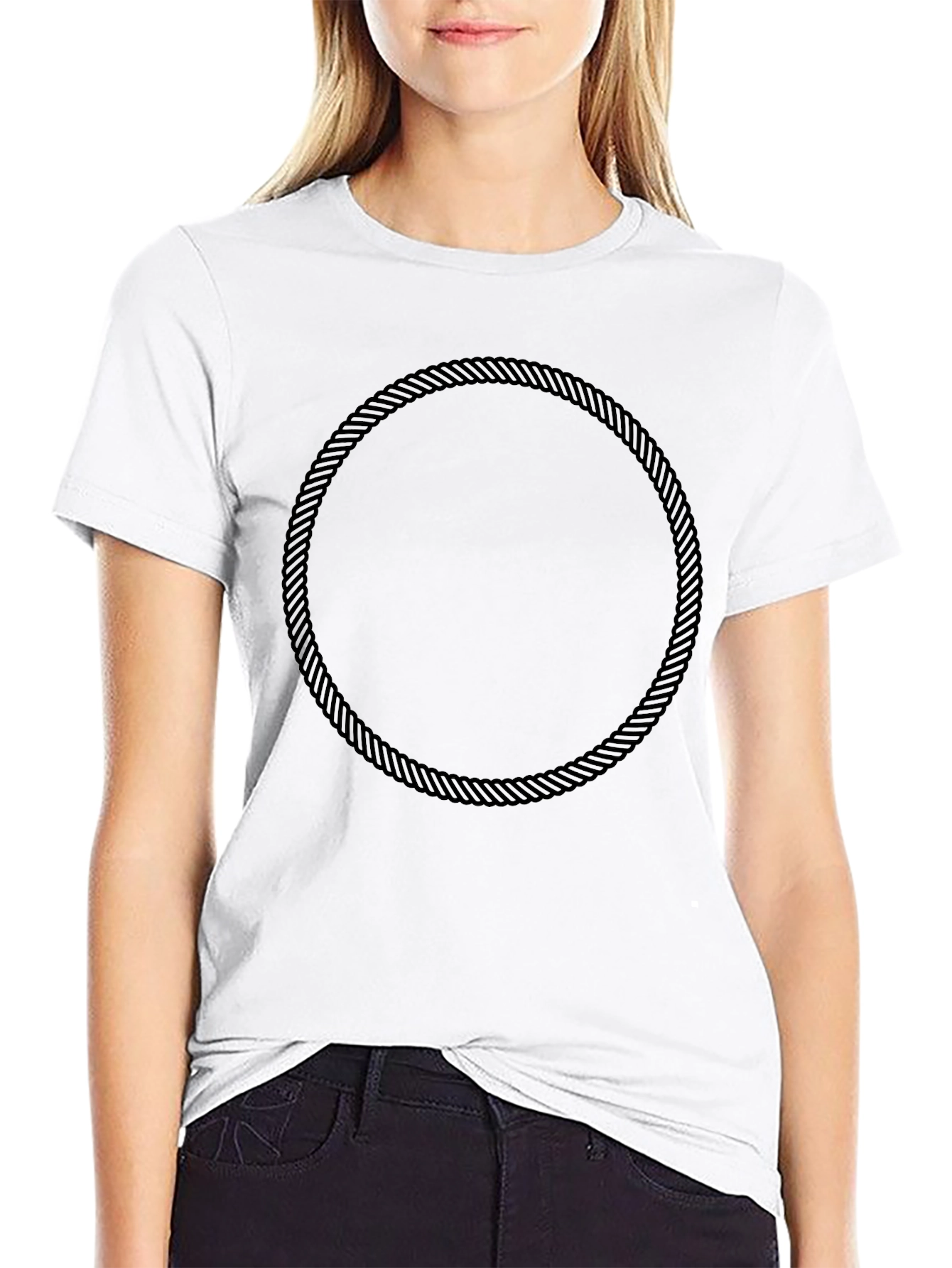 Black Men's Black T-Shirt with Rope Circle Design view 9