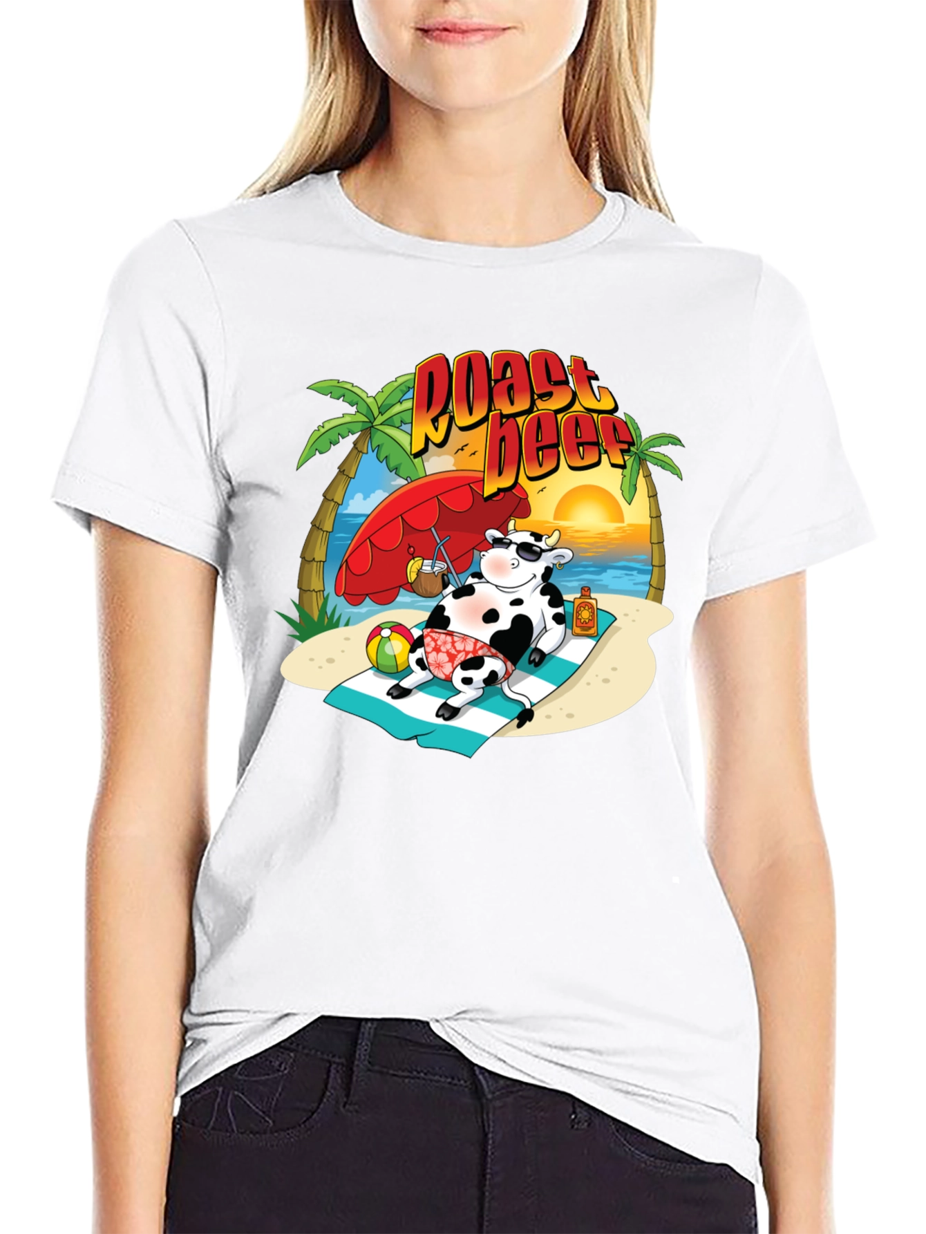 Black Roast Beef Beach Cow Graphic T-Shirt view 9