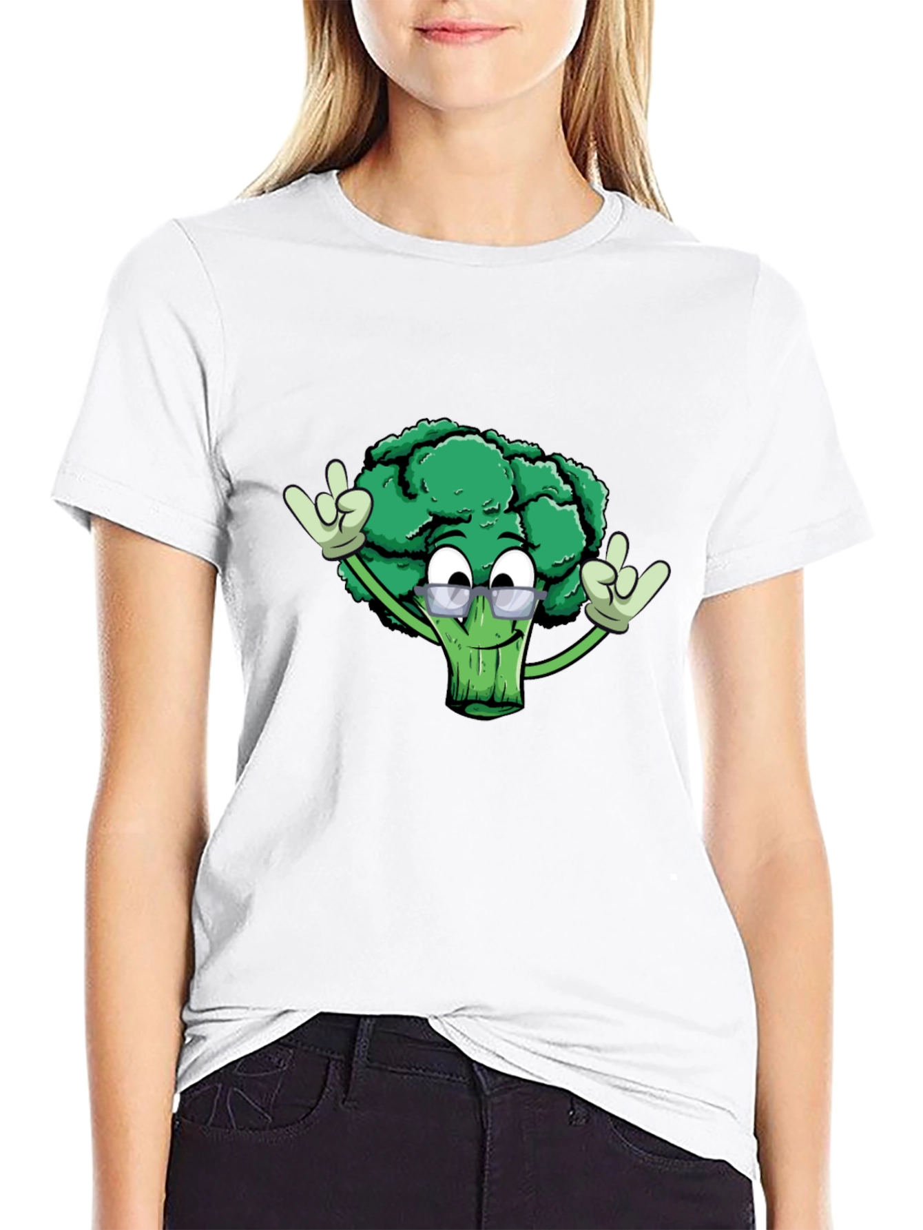 Black Cool Broccoli Graphic Tee - Black Cotton Blend view 9