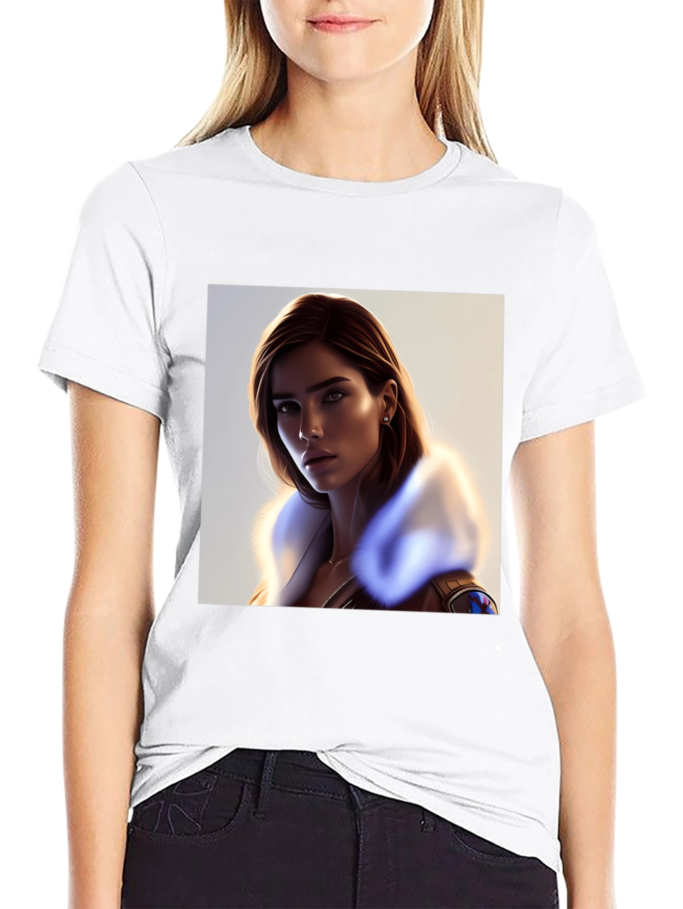 Stylish Black T-Shirt with Woman Portrait - 9