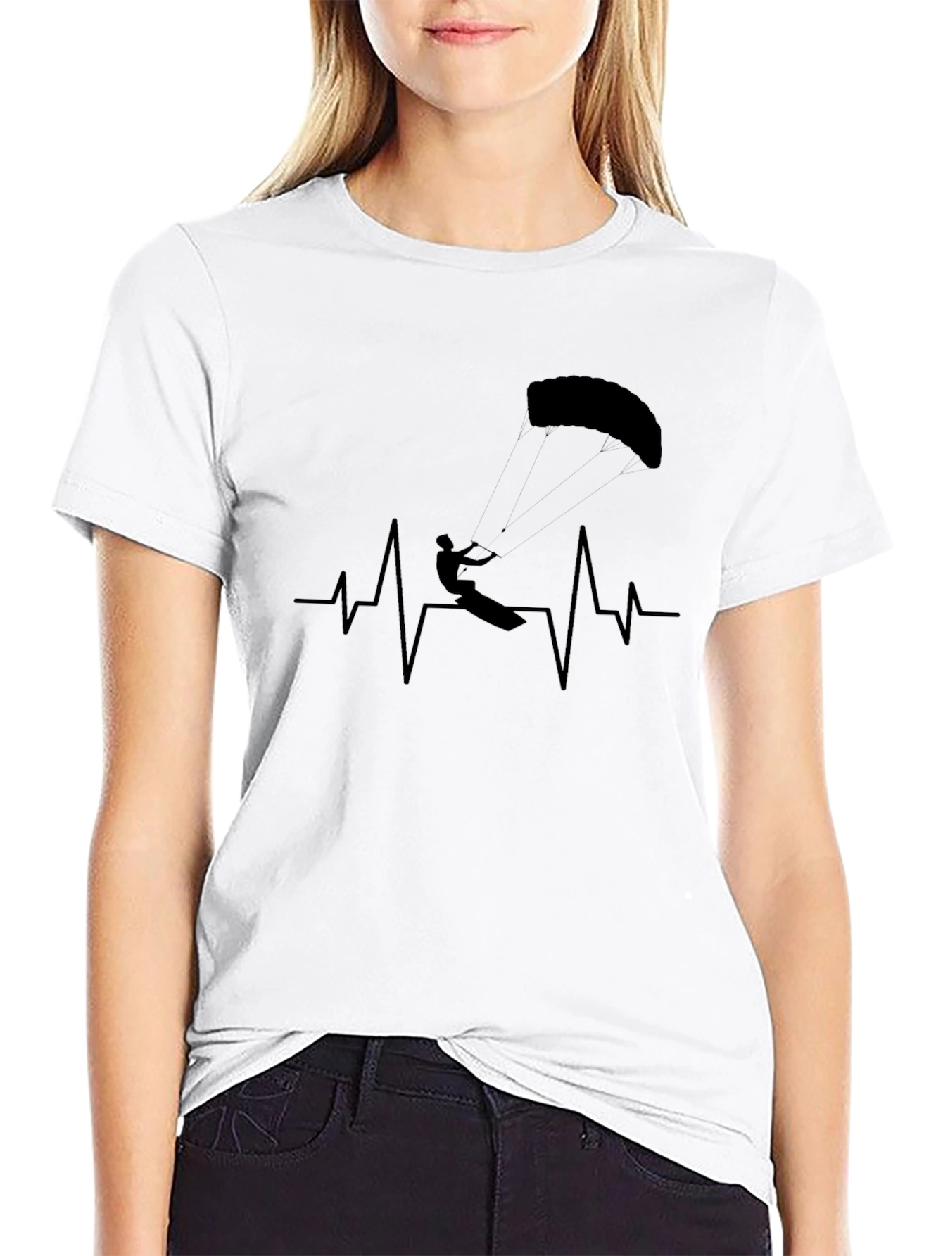 Black Kiteboarding Heartbeat T-Shirt - Black Graphic Tee view 9