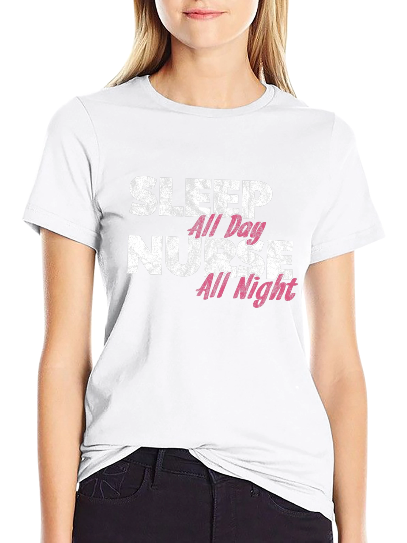 Black Sleep All Day Nurse All Night Graphic Tee view 9