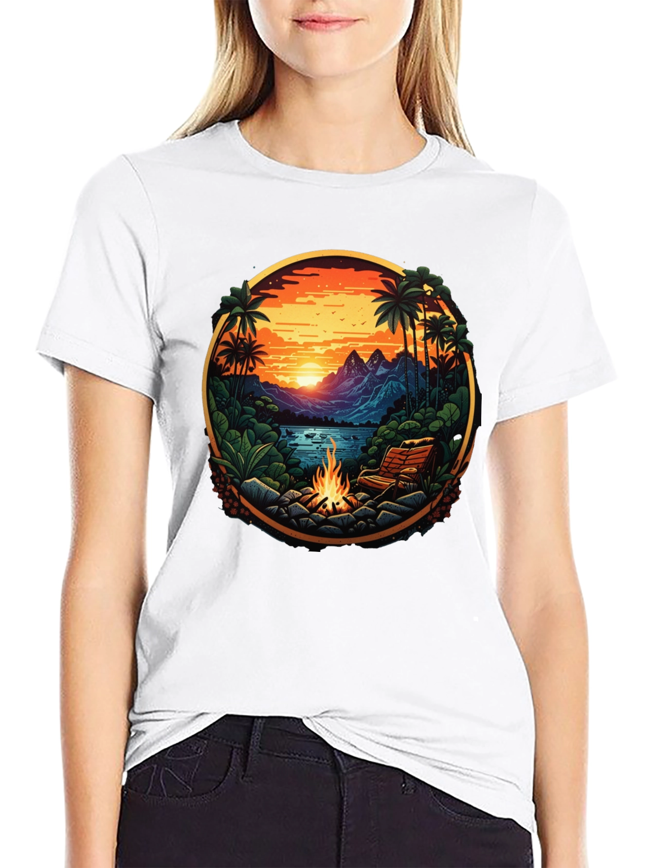 Black Tropical Campfire Graphic Tee view 9