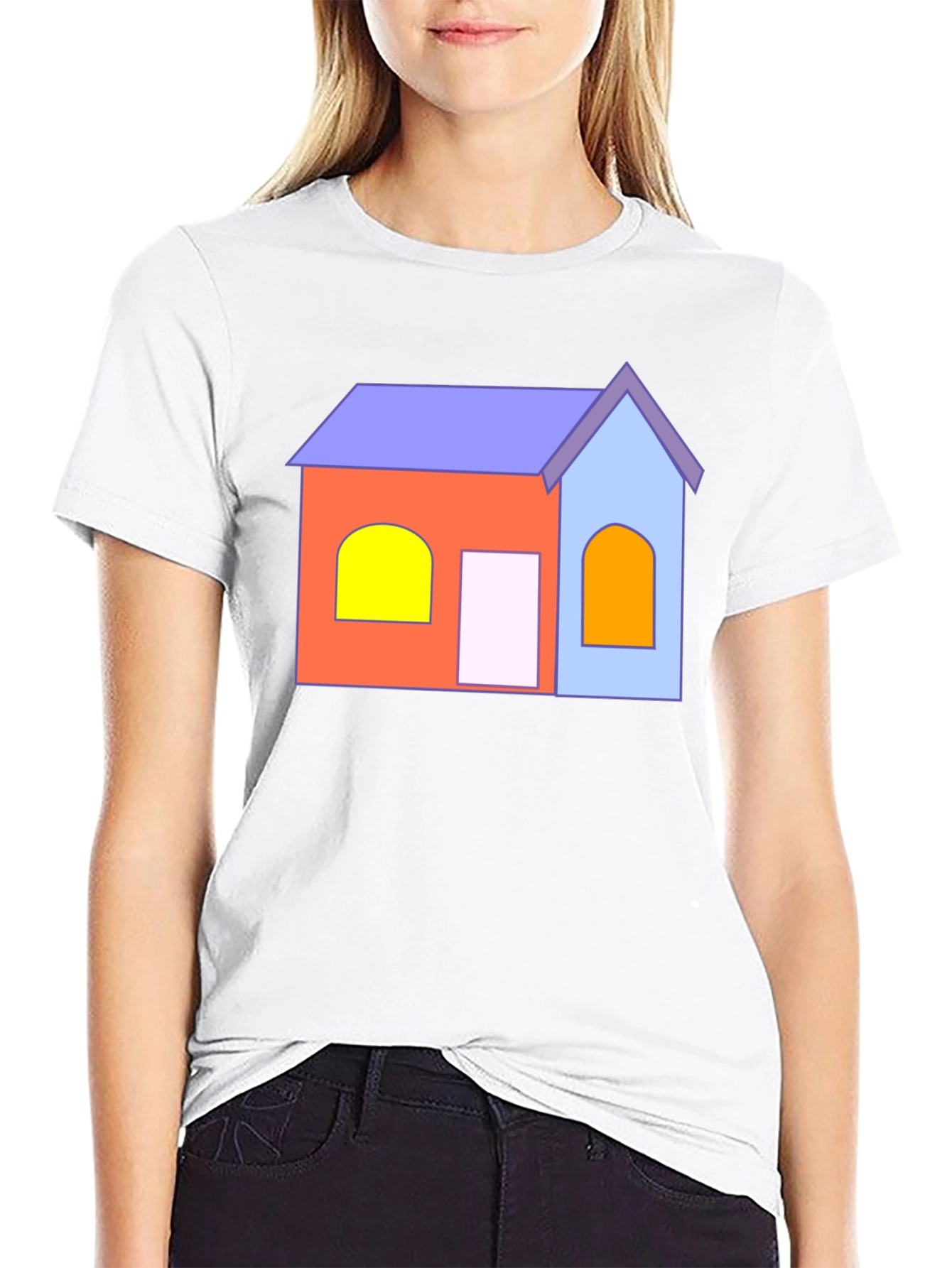 Black Cartoon House T-Shirt - Fun Graphic Tee view 9