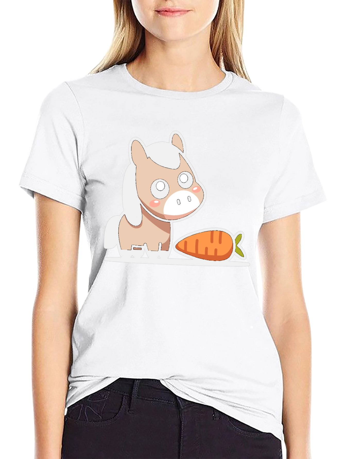 Black Cute Horse and Carrot Graphic Tee view 9