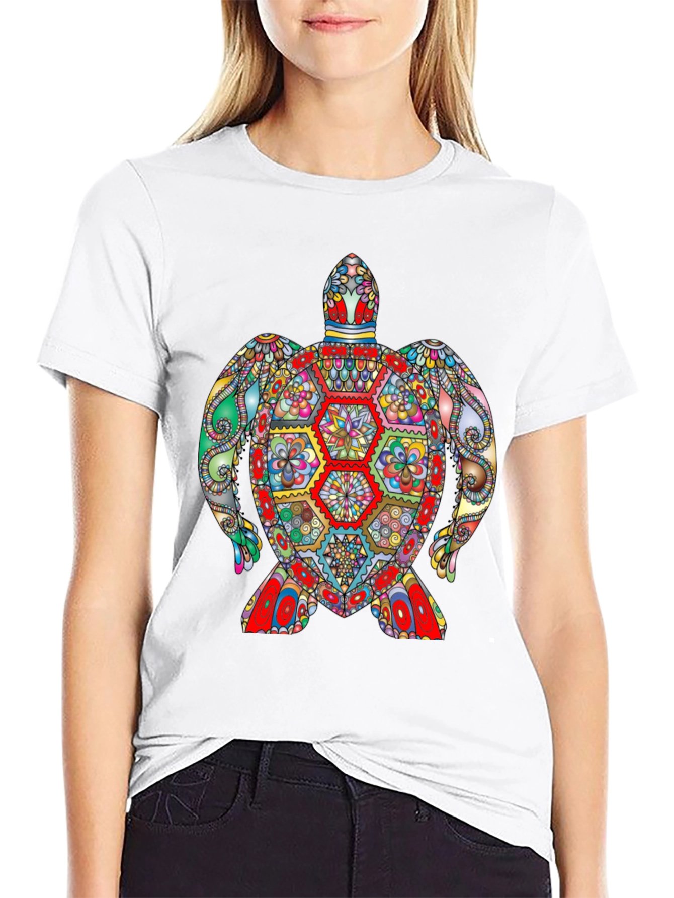 Black Colorful Turtle Graphic Tee view 9