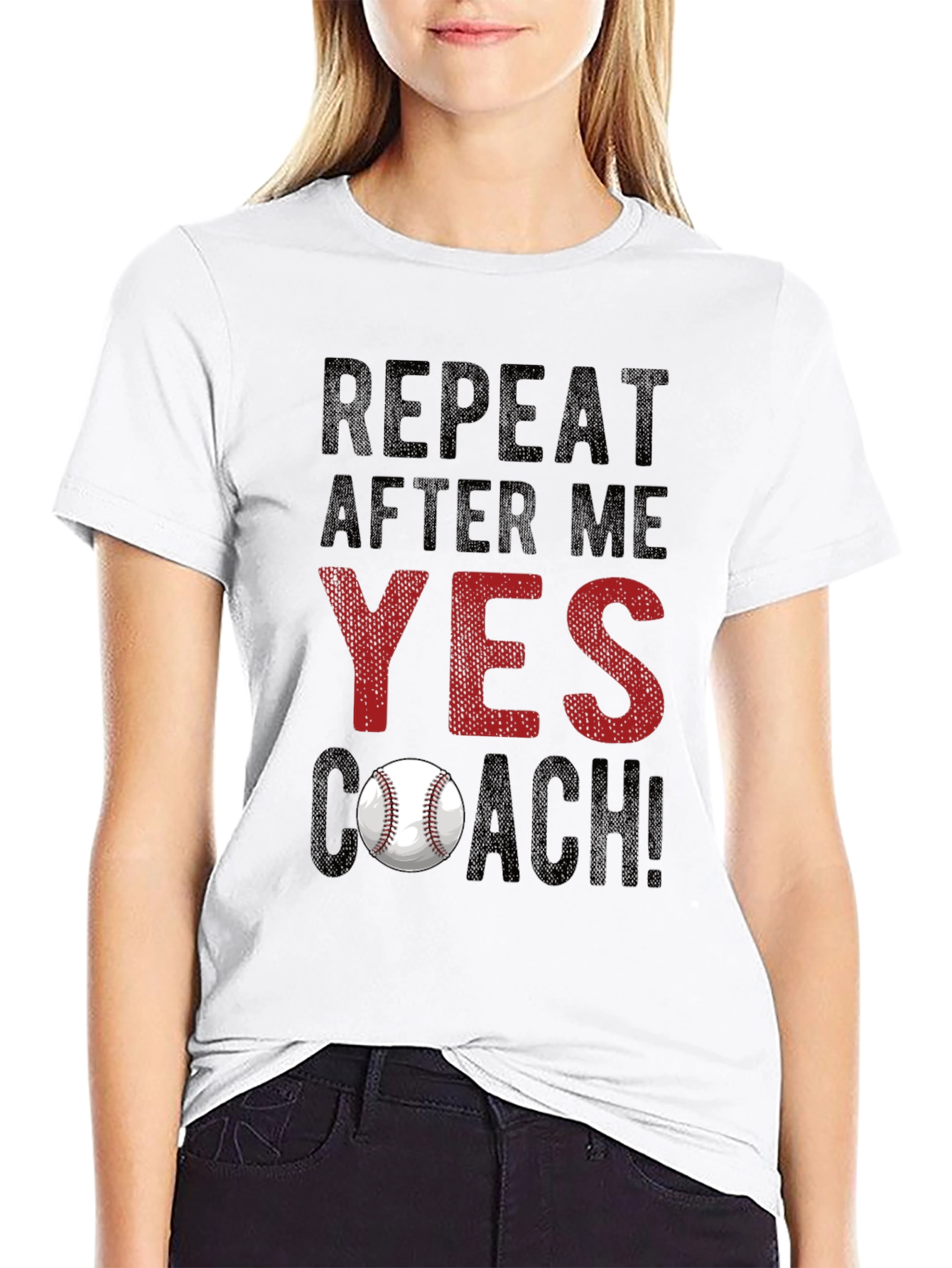 Black Repeat After Me: Yes Coach! Baseball T-Shirt view 9