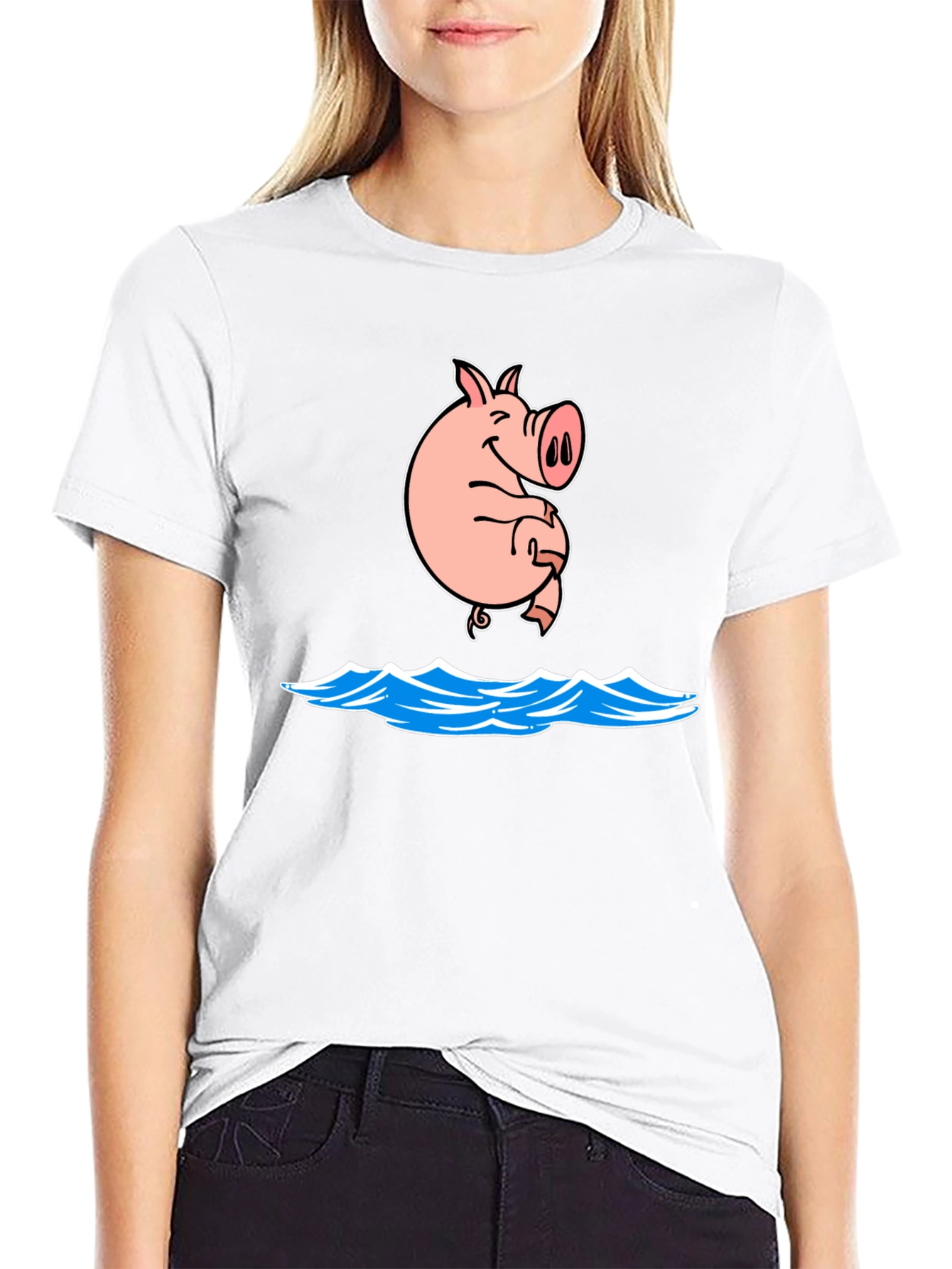 Black Pig Swimming T-Shirt Funny Graphic Tee view 9
