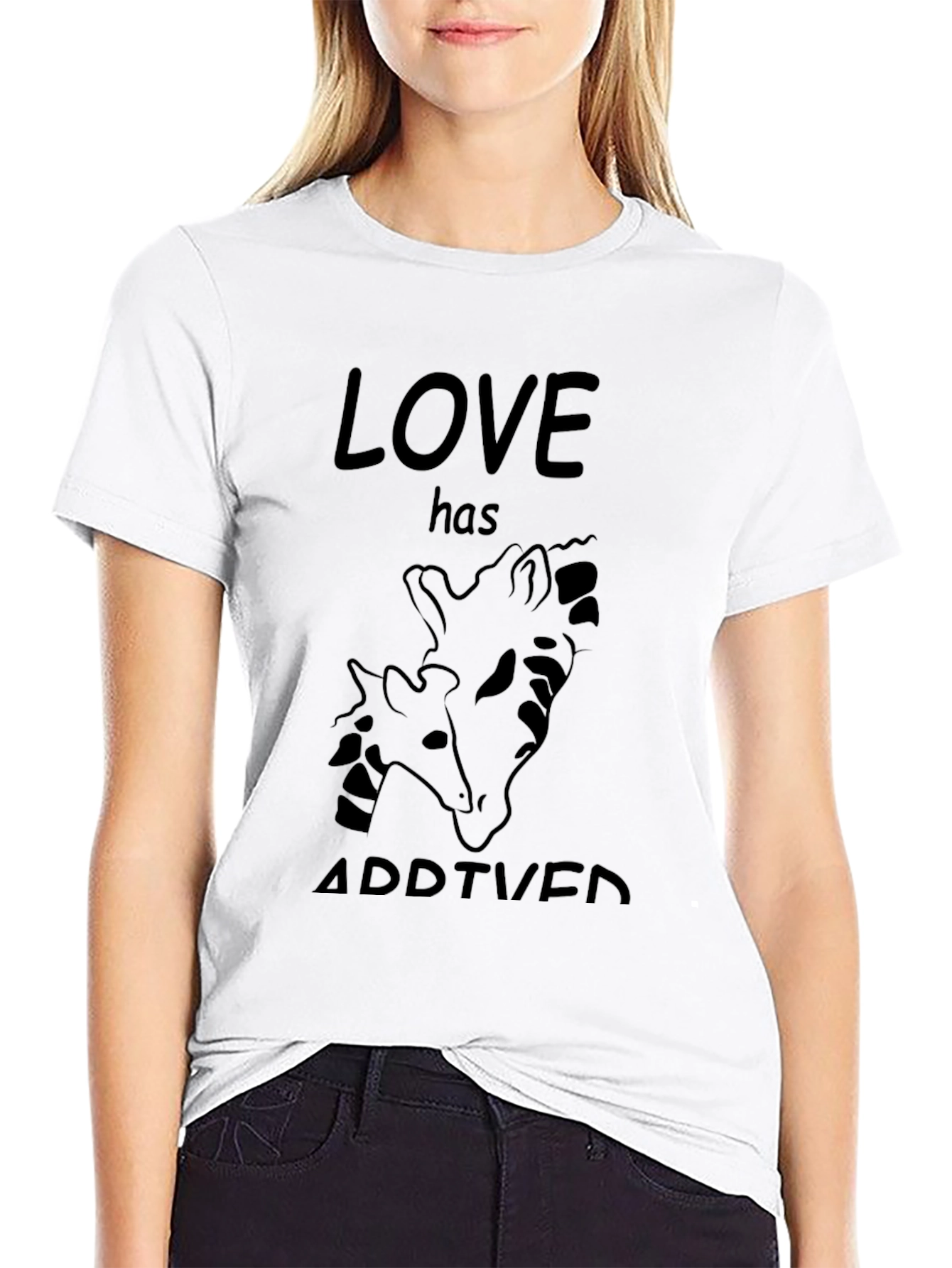 Black Love Giraffe Tee - Black Cotton Blend Graphic T-Shirt view 9