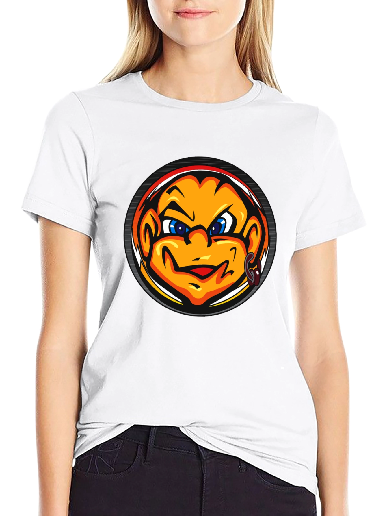Black Cool Black T-Shirt with Cartoon Face Graphic view 9