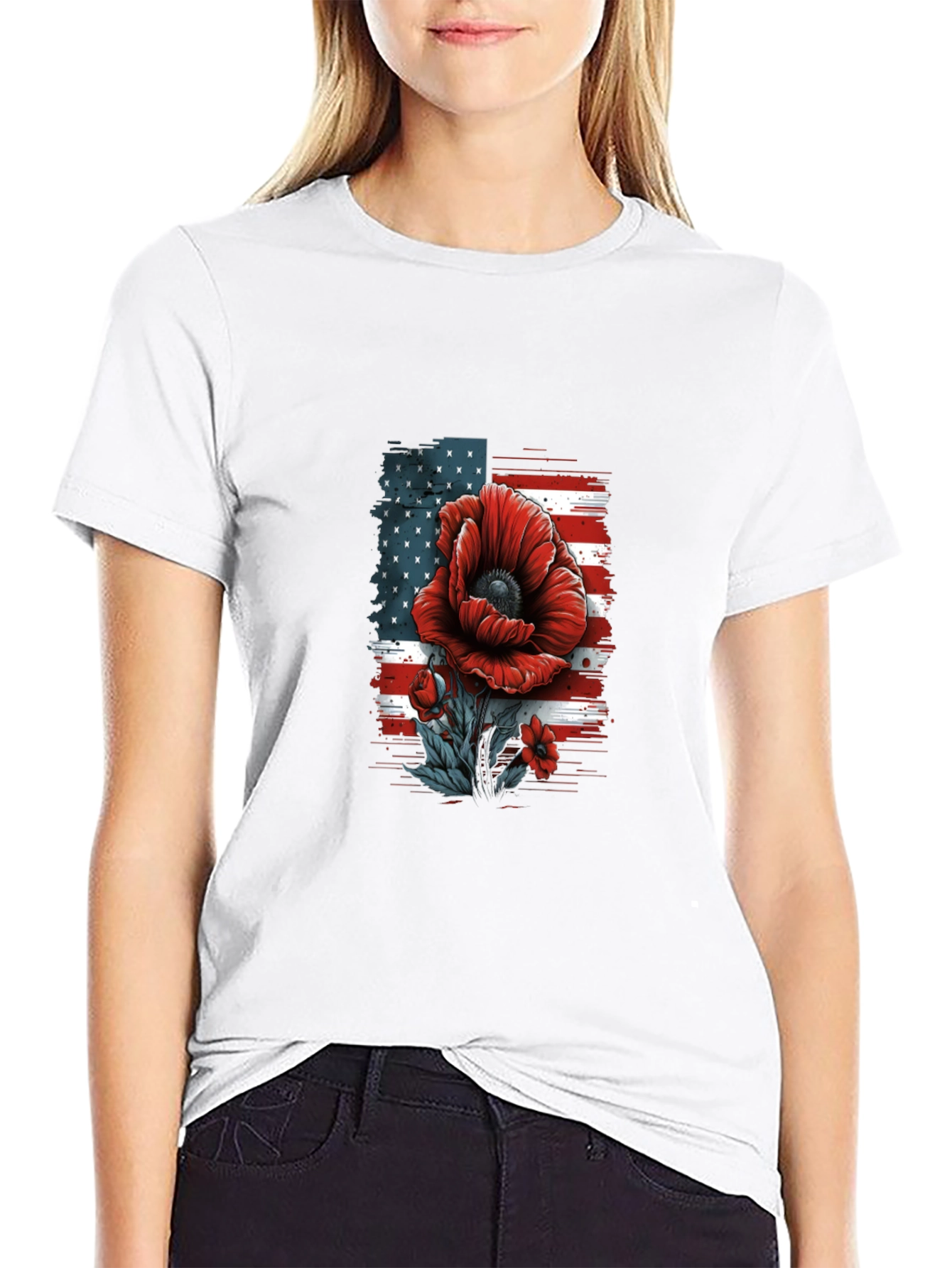 Black American Flag Poppy T-Shirt view 9