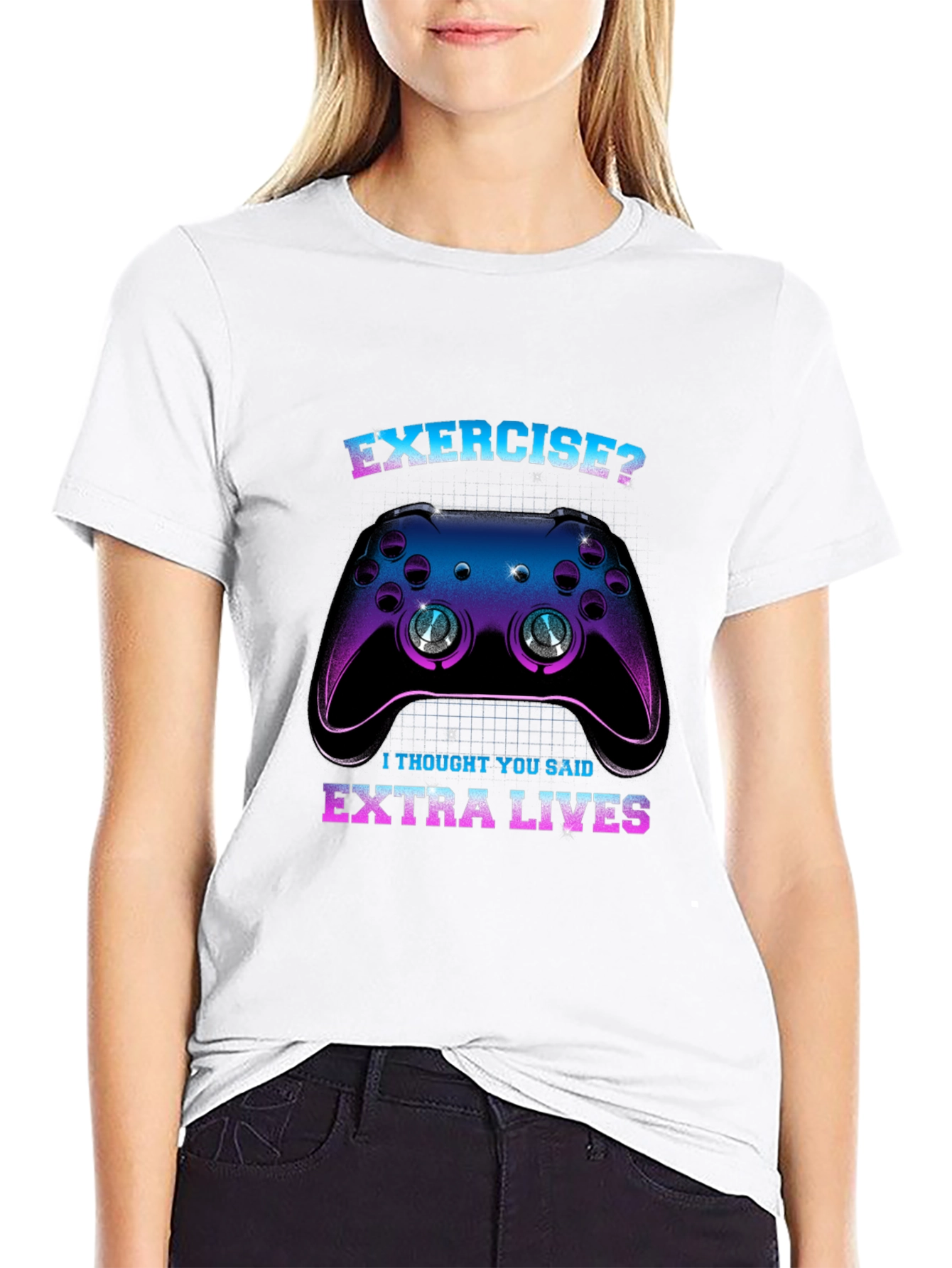 Black Funny Gamer T-Shirt: Exercise? Extra Lives! view 9