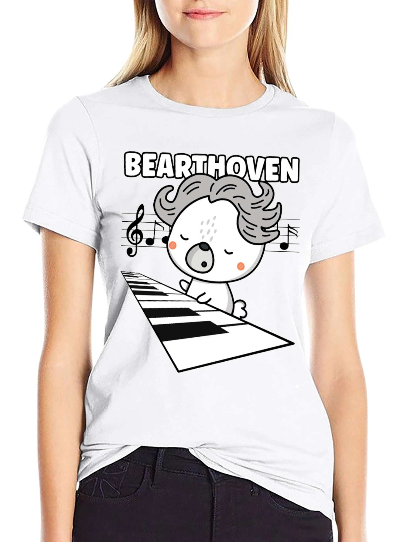 Black Bearthoven Music Lover Graphic Tee view 9