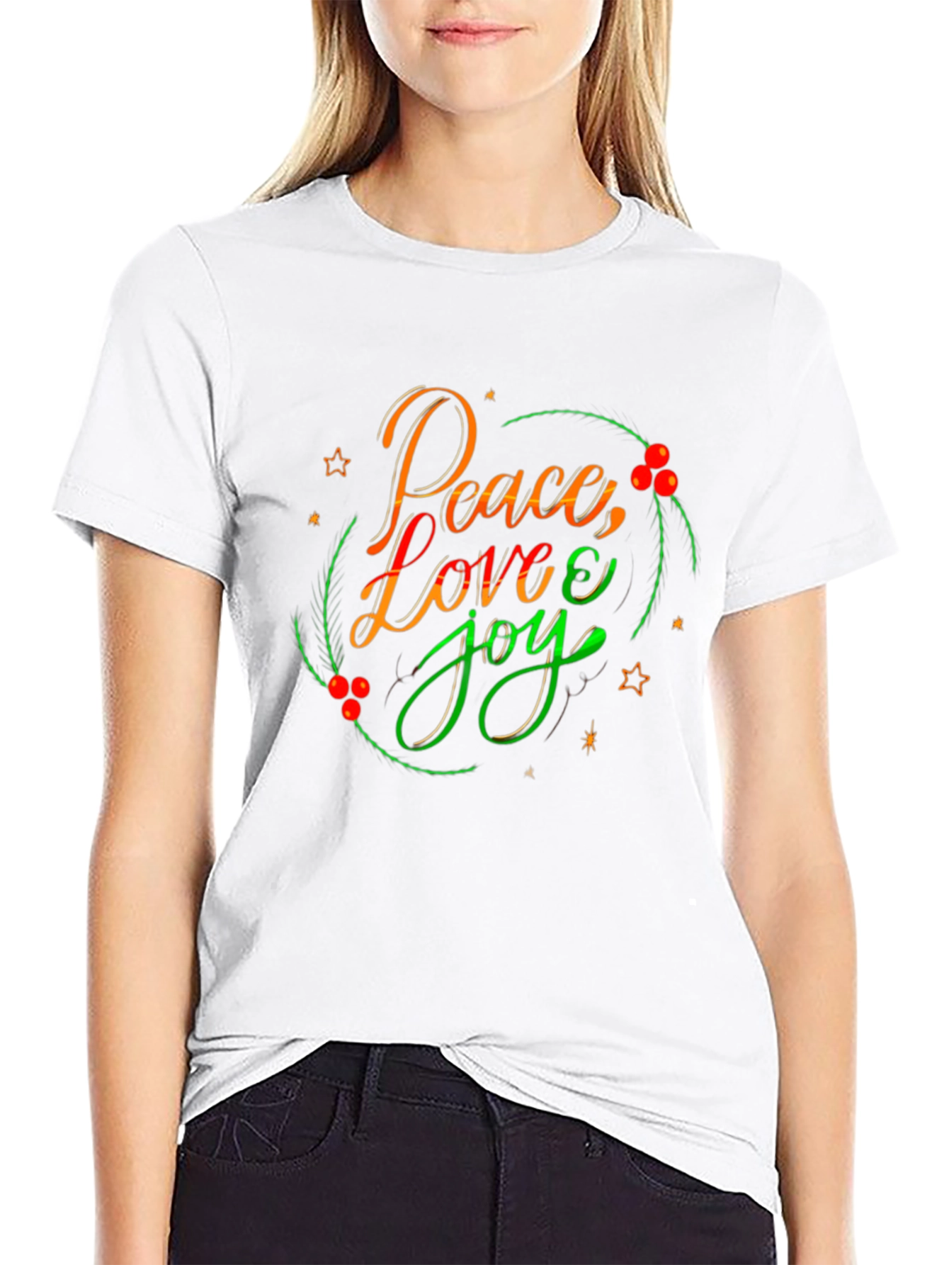Black Peace Love Joy Holiday T-Shirt - Festive Design view 9