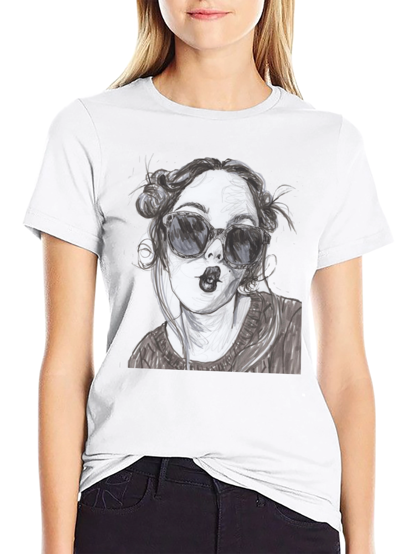 Black Woman Sketch Graphic Black T-Shirt view 9