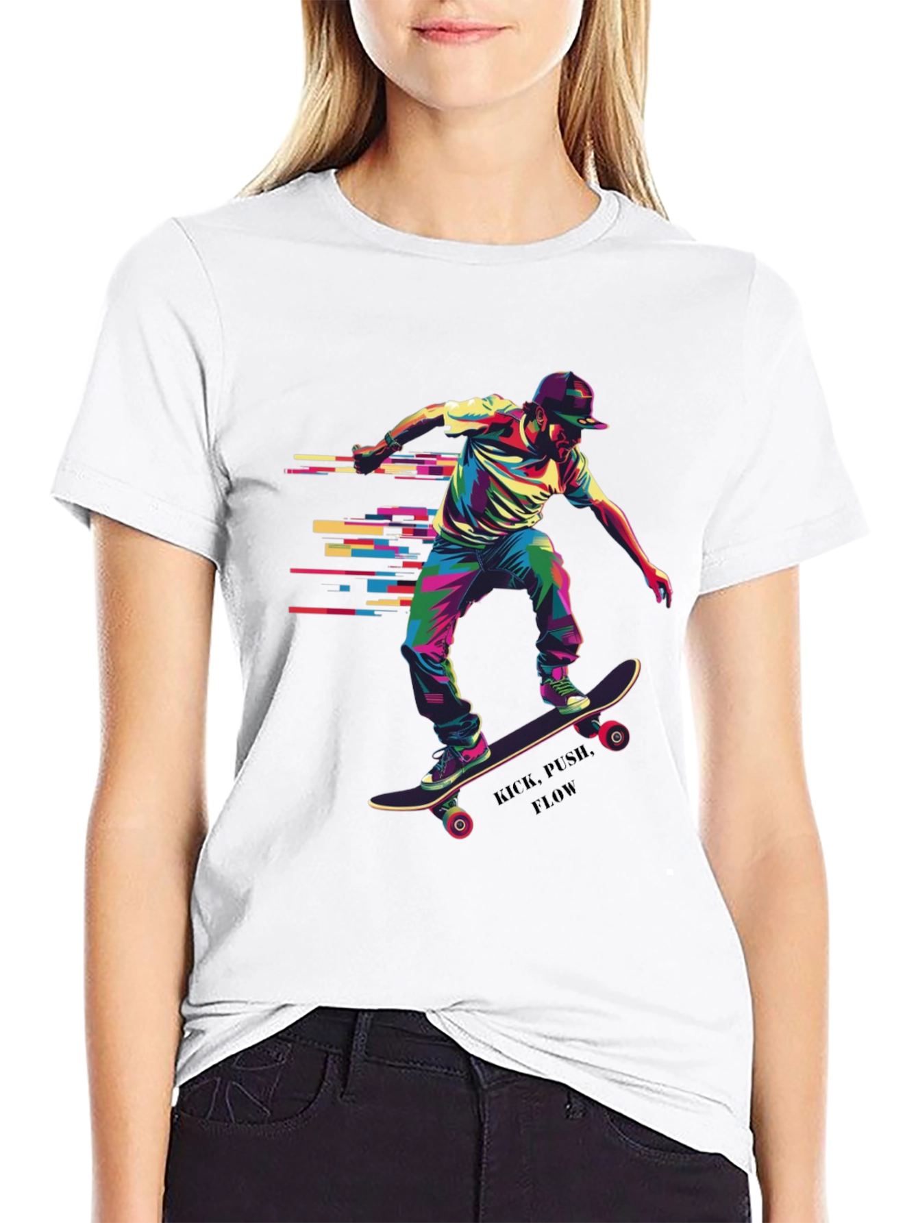 Black Skateboarder Graphic Tee - Kick, Push, Flow view 9