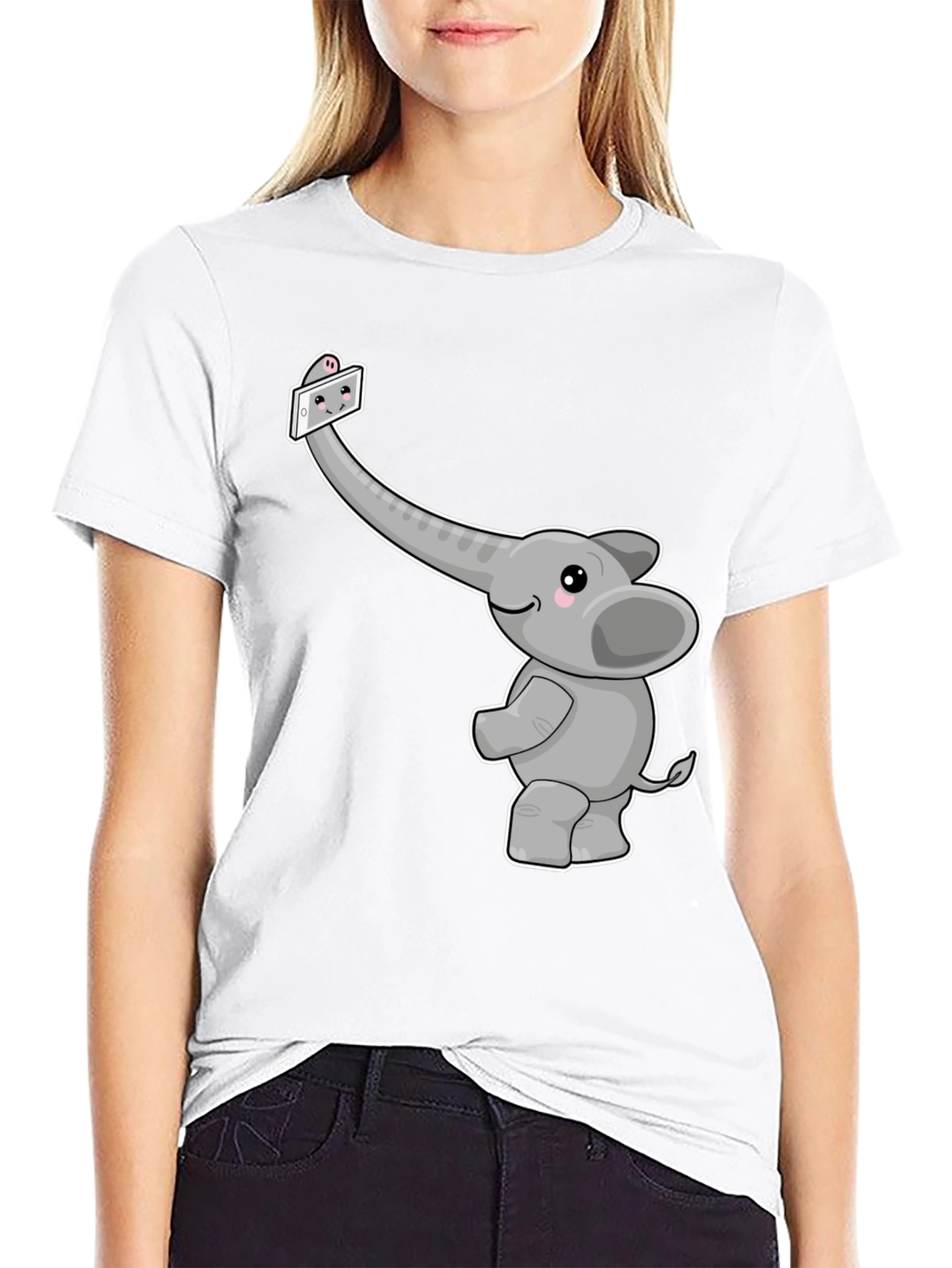 Black Elephant Selfie Graphic Tee - Cute Animal Shirt view 9