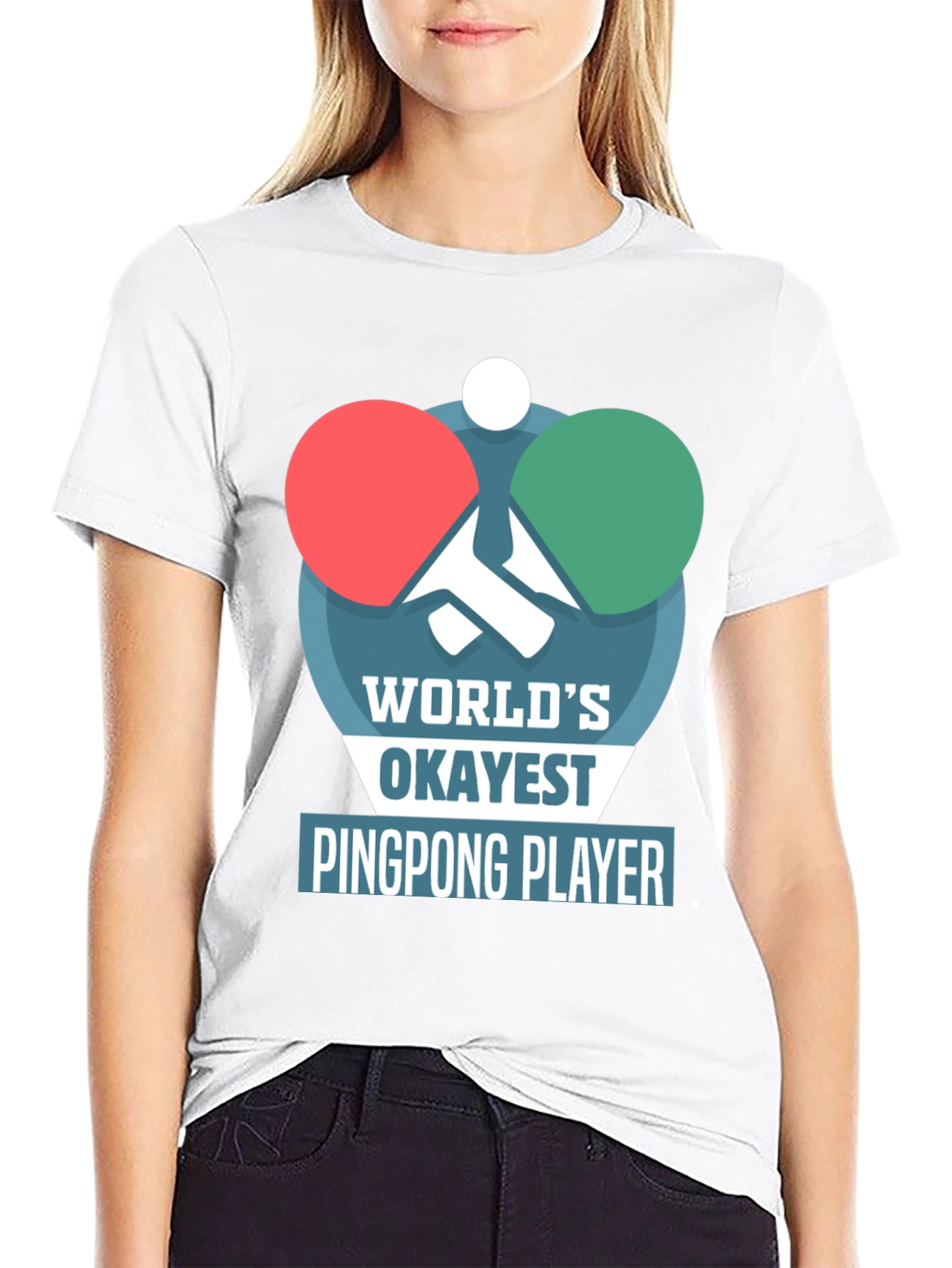 Black World's Okayest Ping Pong Player T-Shirt view 9
