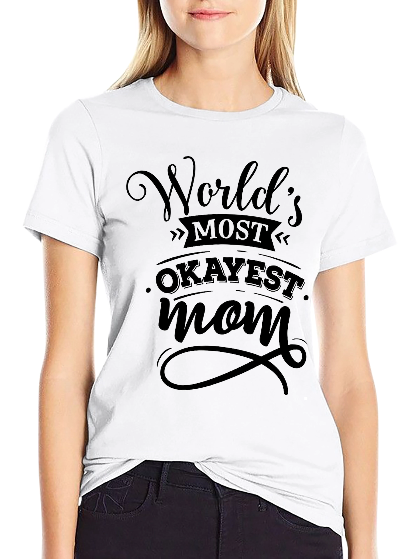 Black World's Okayest Mom Black T-Shirt view 9