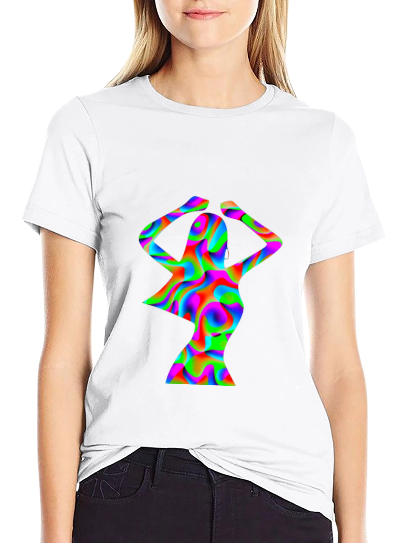 Black Psychedelic Woman Graphic T-Shirt view 9