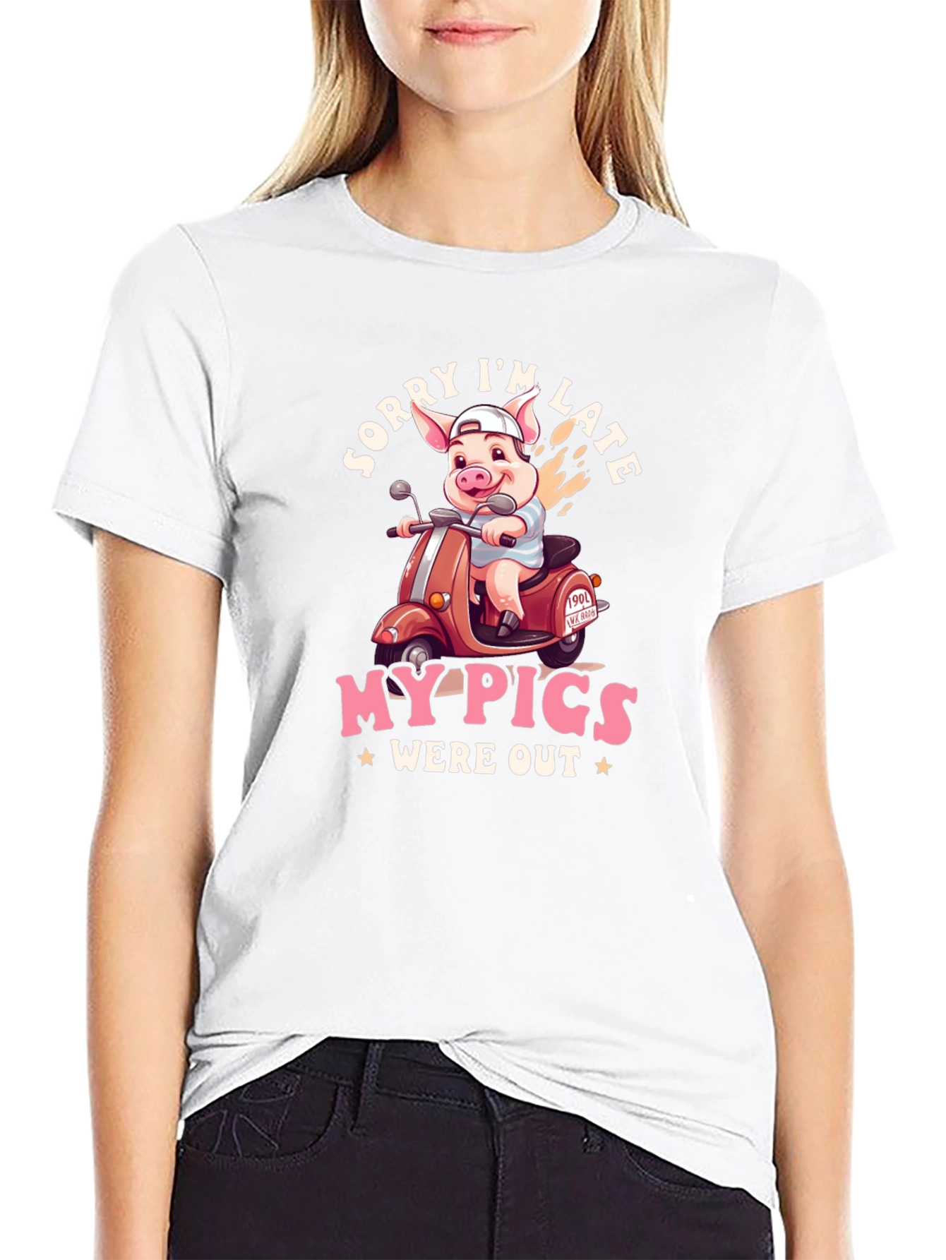 Black Funny Pig Scooter T-Shirt view 9