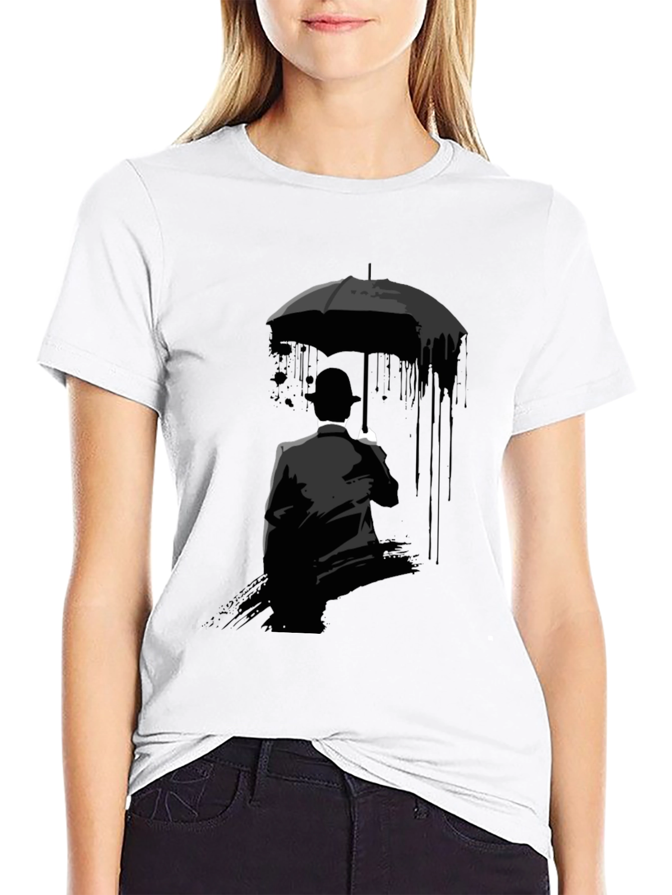 Black Umbrella Man Graphic Tee - Stylish Black T-Shirt view 9