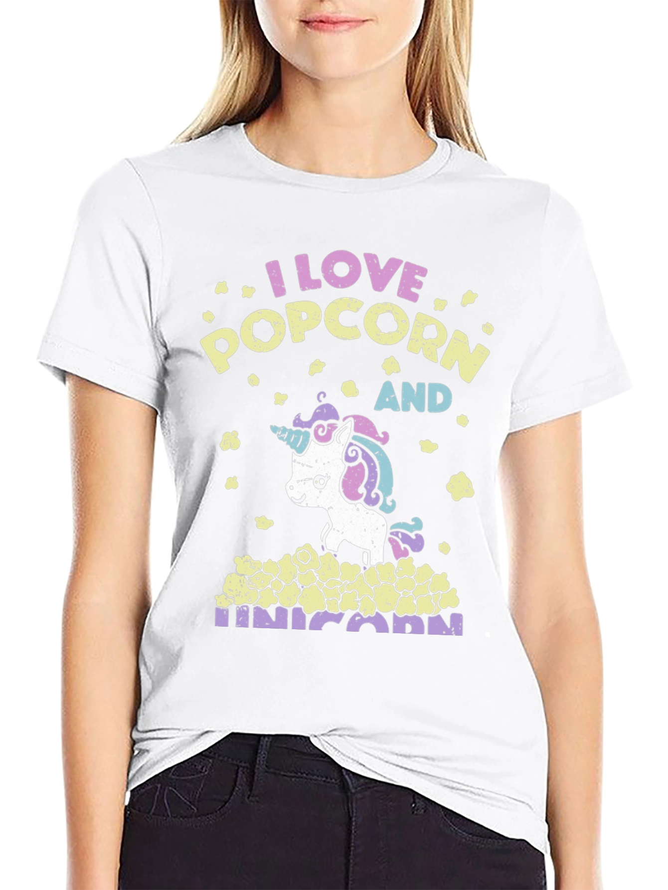 Black I Love Popcorn and Unicorn T-Shirt view 9